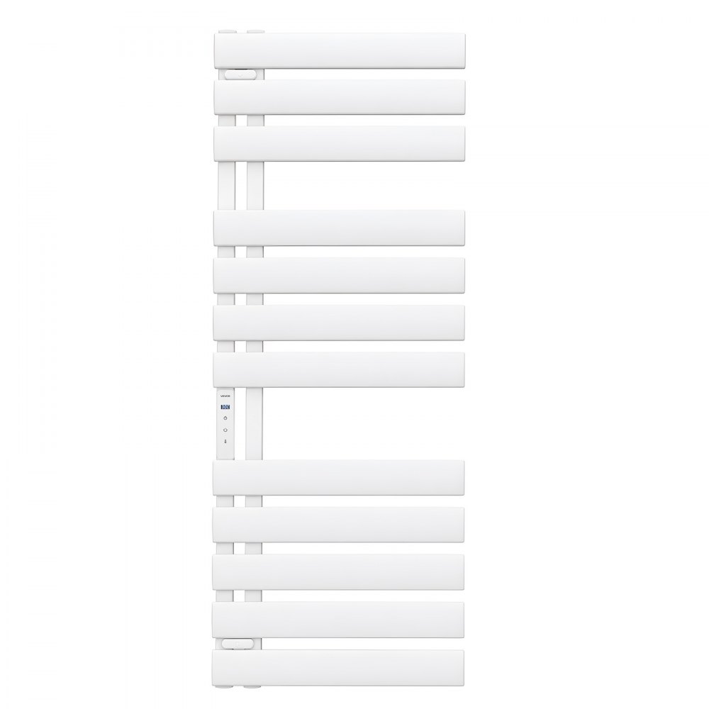 VEVOR Radiador Toallero Eléctrico de Baño 12 Barras Seca Toallas Blanco, Montaje de Pared, Temperatura Ajustable 0-55°C, Impermeable IPX4, con Pantalla Táctil y Temporizador, Aleación de Aluminio