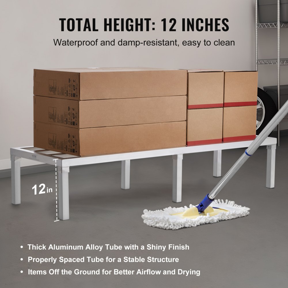 VEVOR Estante de Estiba de Aluminio 152,4x50,8x30,5 cm Estante de Almacenamiento Comercial Carga de 817,2 kg Totalmente Soldada para Almacenamiento de Alimentos en Suelo, en Restaurantes, Garajes