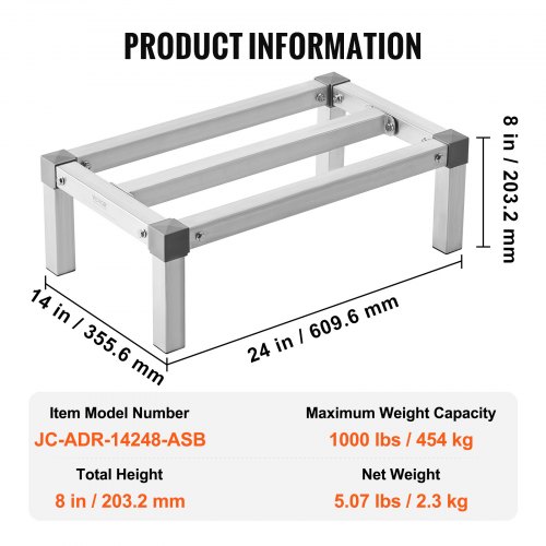 Estante De Aluminio Ajustable VEVOR - 122x51x30.5 Cm, Capacidad 454 Kg, Para Cocinas, Restaurantes, Garajes | Fácil Montaje Sin Herramientas
