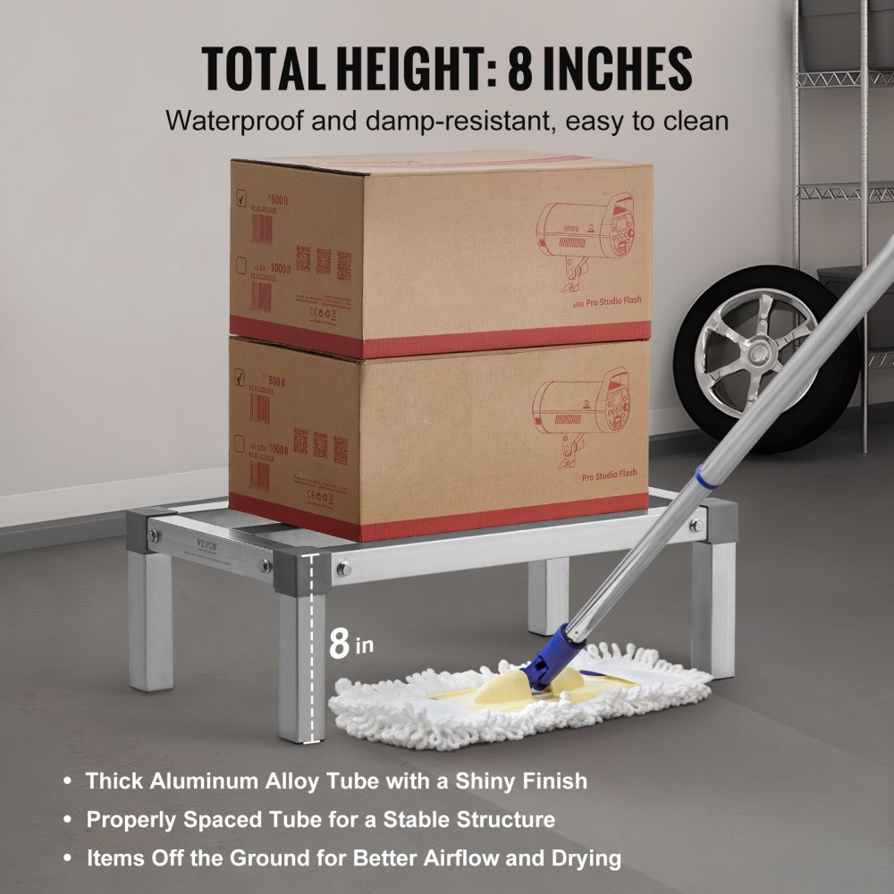 VEVOR Estante de Estiba de Aluminio 61x35,6x20,3 cm Estante de Almacenamiento Comercial Carga de 454 kg Fácil Montaje para Almacenamiento de Alimentos en Suelo, en Restaurantes, Cocinas, Garajes