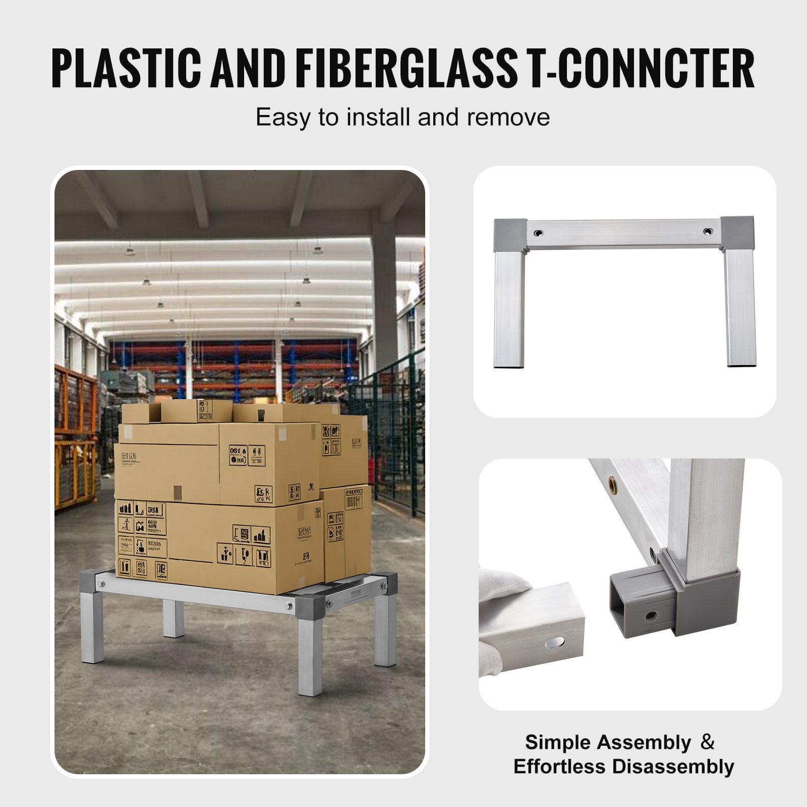 VEVOR Estante de Estiba de Aluminio 61x35,6x20,3 cm Estante de Almacenamiento Comercial Carga de 454 kg Fácil Montaje para Almacenamiento de Alimentos en Suelo, en Restaurantes, Cocinas, Garajes