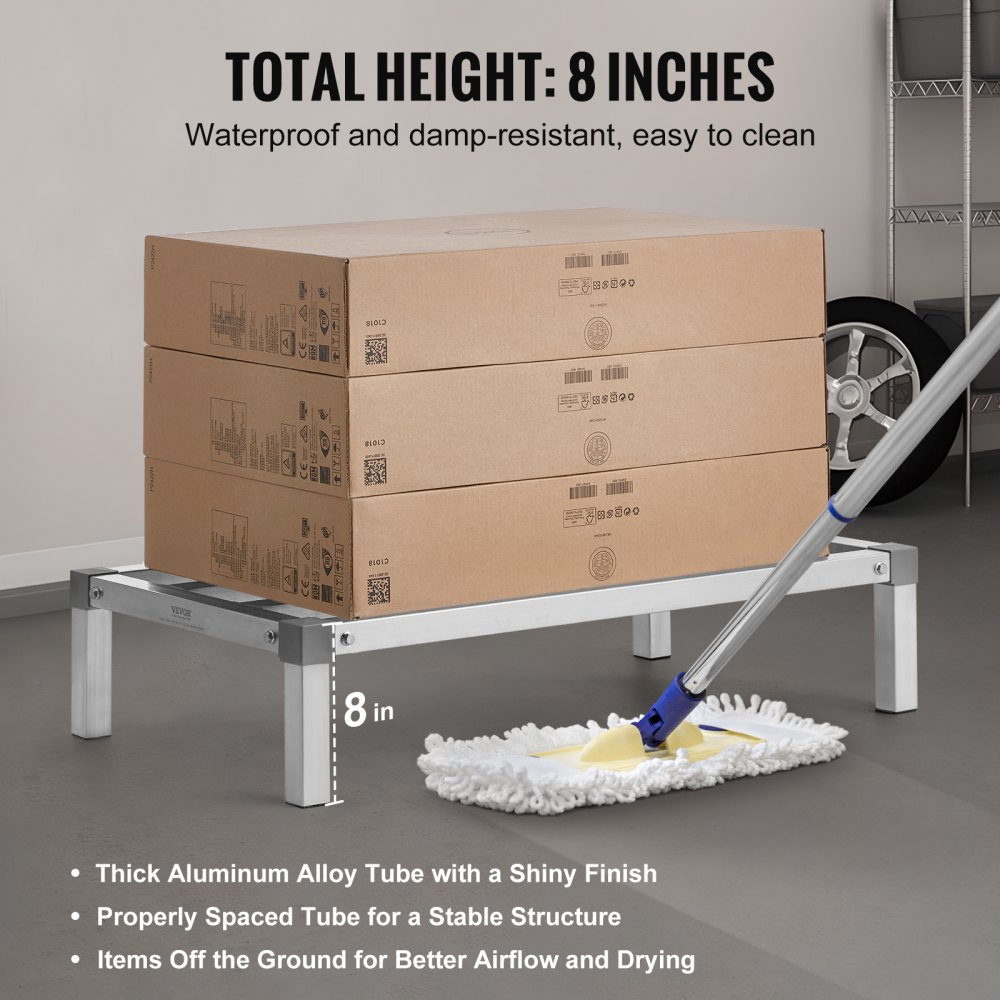 VEVOR Estante de Estiba de Aluminio 91,4x50,8x20,3 cm Estante de Almacenamiento Comercial Carga de 454 kg Fácil Montaje para Almacenamiento de Alimentos en Suelo, en Restaurantes, Cocinas, Garajes