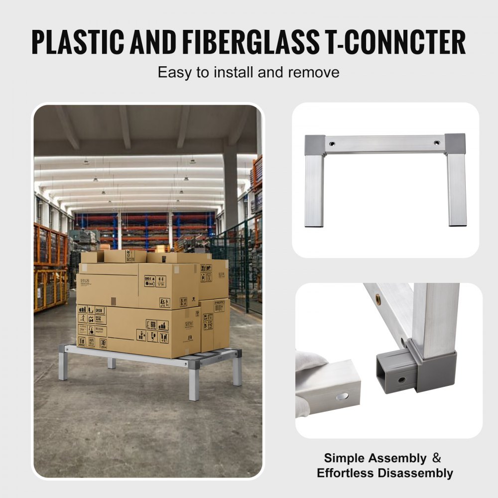 VEVOR Estante de Estiba de Aluminio 91,4x50,8x20,3 cm Estante de Almacenamiento Comercial Carga de 454 kg Fácil Montaje para Almacenamiento de Alimentos en Suelo, en Restaurantes, Cocinas, Garajes