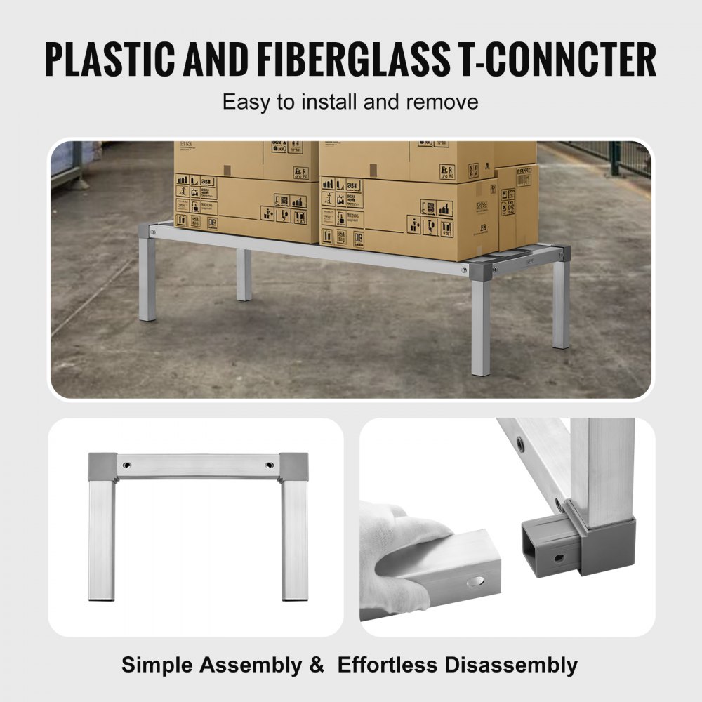 VEVOR Estante de Estiba de Aluminio 121,9x50,8x30,5 mm Estante de Almacenamiento Comercial Carga de 454 kg Fácil Montaje para Almacenamiento de Alimentos en Suelo, en Restaurantes, Cocinas, Garajes