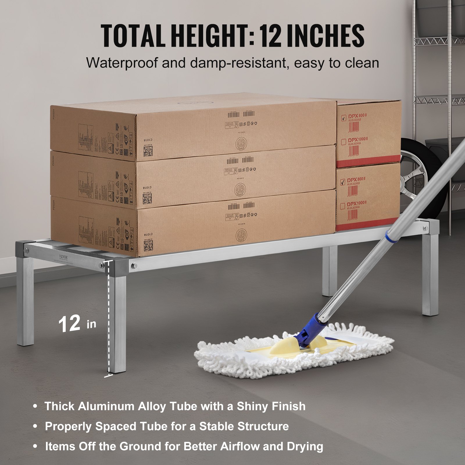 VEVOR Estante de Estiba de Aluminio 121,9x50,8x30,5 mm Estante de Almacenamiento Comercial Carga de 454 kg Fácil Montaje para Almacenamiento de Alimentos en Suelo, en Restaurantes, Cocinas, Garajes