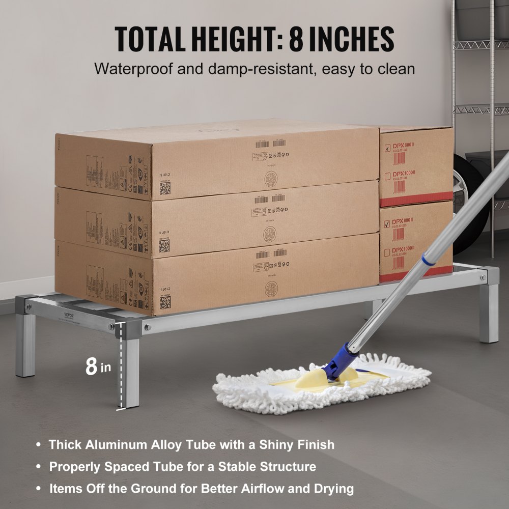 VEVOR Estante de Estiba de Aluminio 121,9x50,8x20,3 cm Estante de Almacenamiento Comercial Carga de 454 kg Fácil Montaje para Almacenamiento de Alimentos en Suelo, en Restaurantes, Cocinas, Garajes