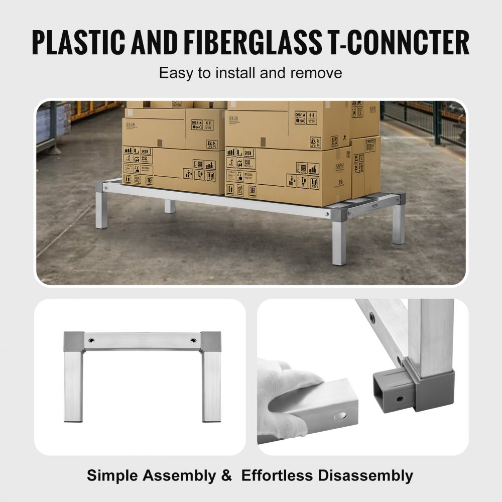 VEVOR Estante de Estiba de Aluminio 121,9x50,8x20,3 cm Estante de Almacenamiento Comercial Carga de 454 kg Fácil Montaje para Almacenamiento de Alimentos en Suelo, en Restaurantes, Cocinas, Garajes