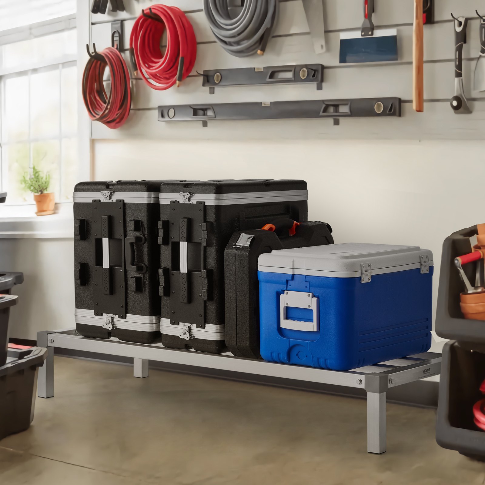 VEVOR Estante de Estiba de Aluminio 121,9x50,8x20,3 cm Estante de Almacenamiento Comercial Carga de 454 kg Fácil Montaje para Almacenamiento de Alimentos en Suelo, en Restaurantes, Cocinas, Garajes