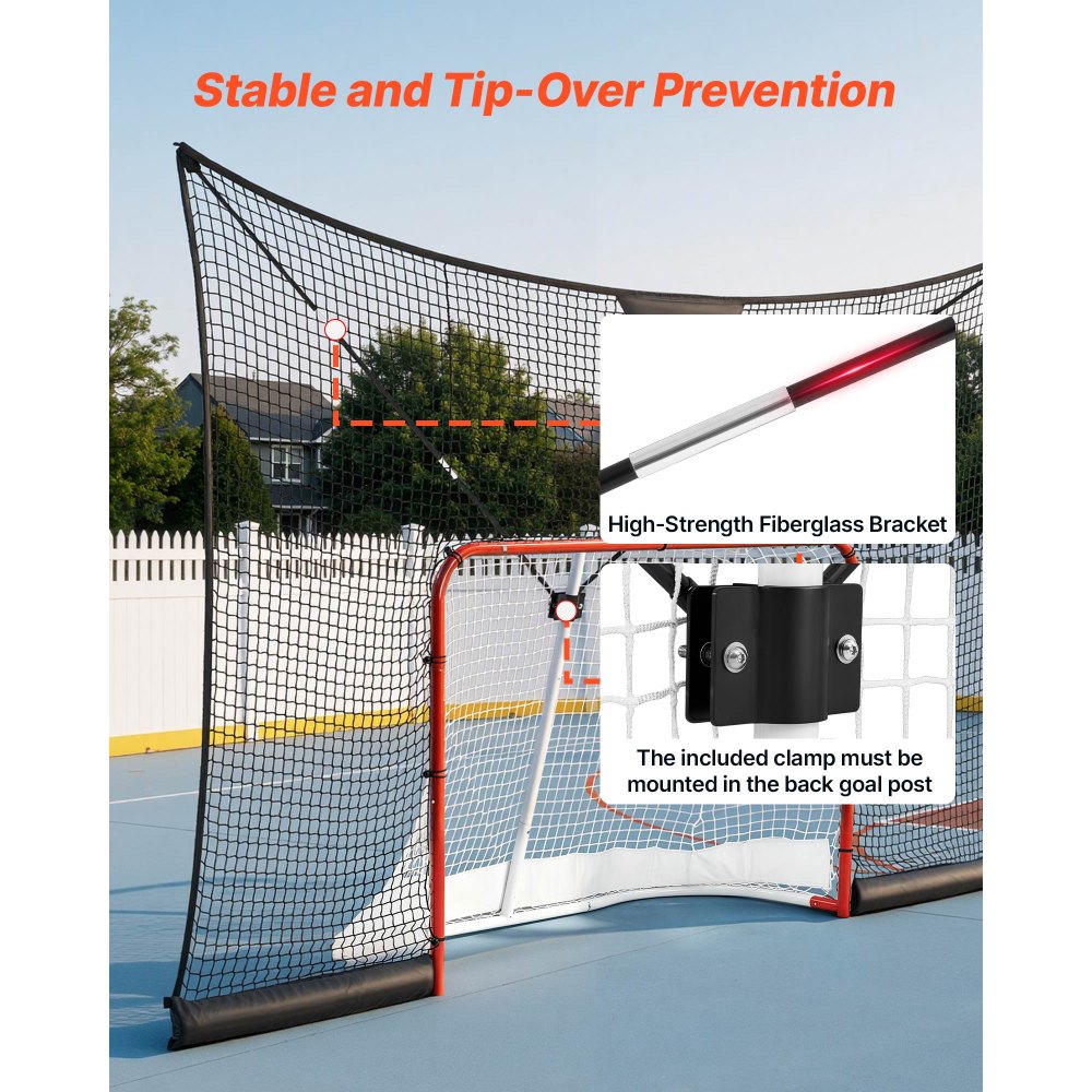 VEVOR Red de Hockey con Cobertura Extendida 366 x 213,4 cm (SOLO LA RED), Duradera, Equipo de Entrenamiento Ligero y Portátil, Varillas de Soporte de Fibra de Vidrio, Para Jóvenes, Adultos, Jardín