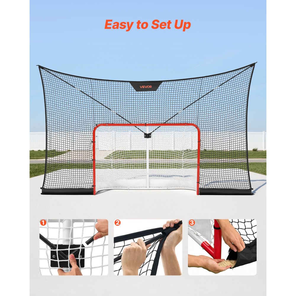 VEVOR Red de Hockey con Cobertura Extendida 366 x 213,4 cm (SOLO LA RED), Duradera, Equipo de Entrenamiento Ligero y Portátil, Varillas de Soporte de Fibra de Vidrio, Para Jóvenes, Adultos, Jardín