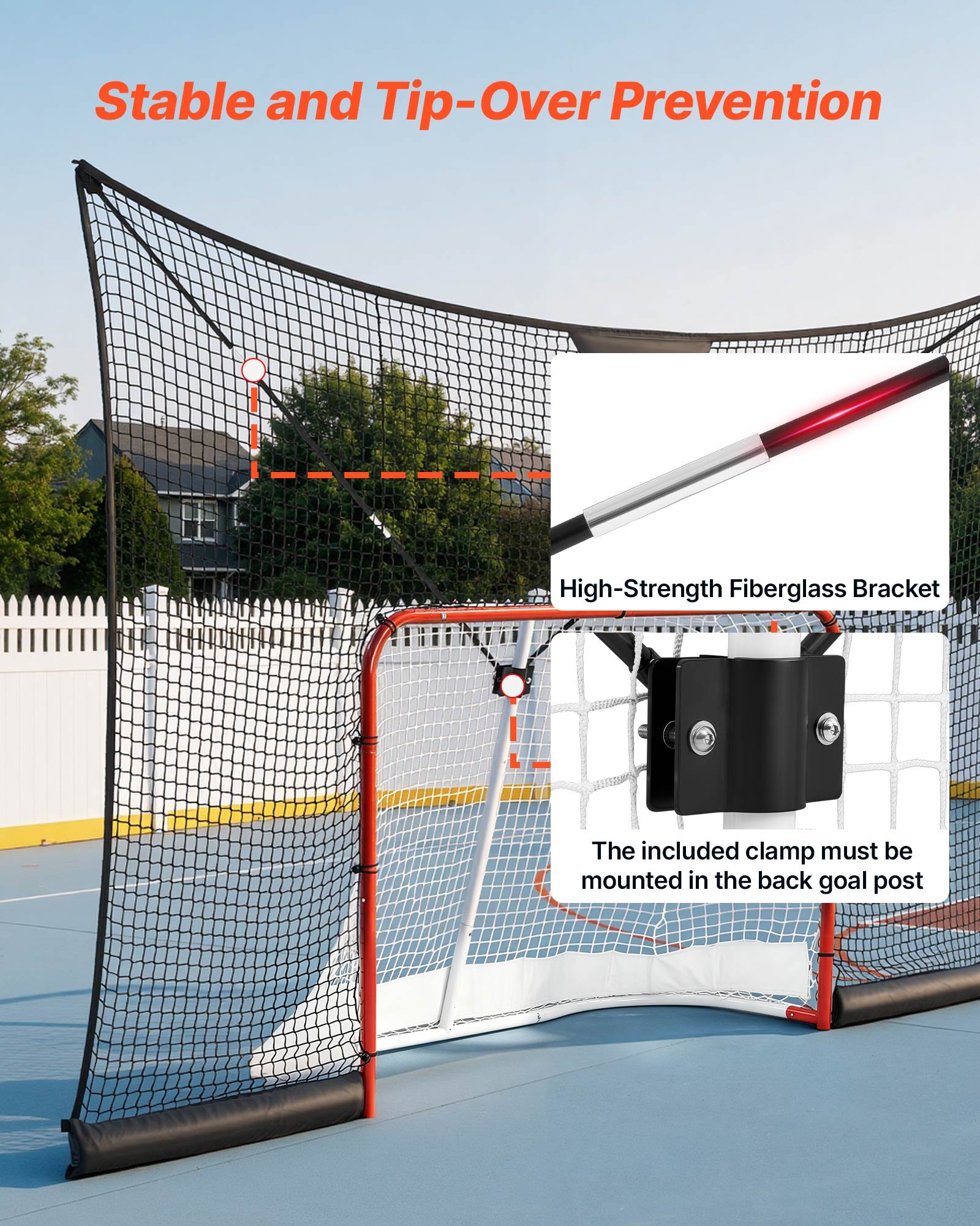 VEVOR Red de Hockey con Cobertura Extendida 366 x 213,4 cm (SOLO LA RED), Duradera, Equipo de Entrenamiento Ligero y Portátil, Varillas de Soporte de Fibra de Vidrio, Para Jóvenes, Adultos, Jardín