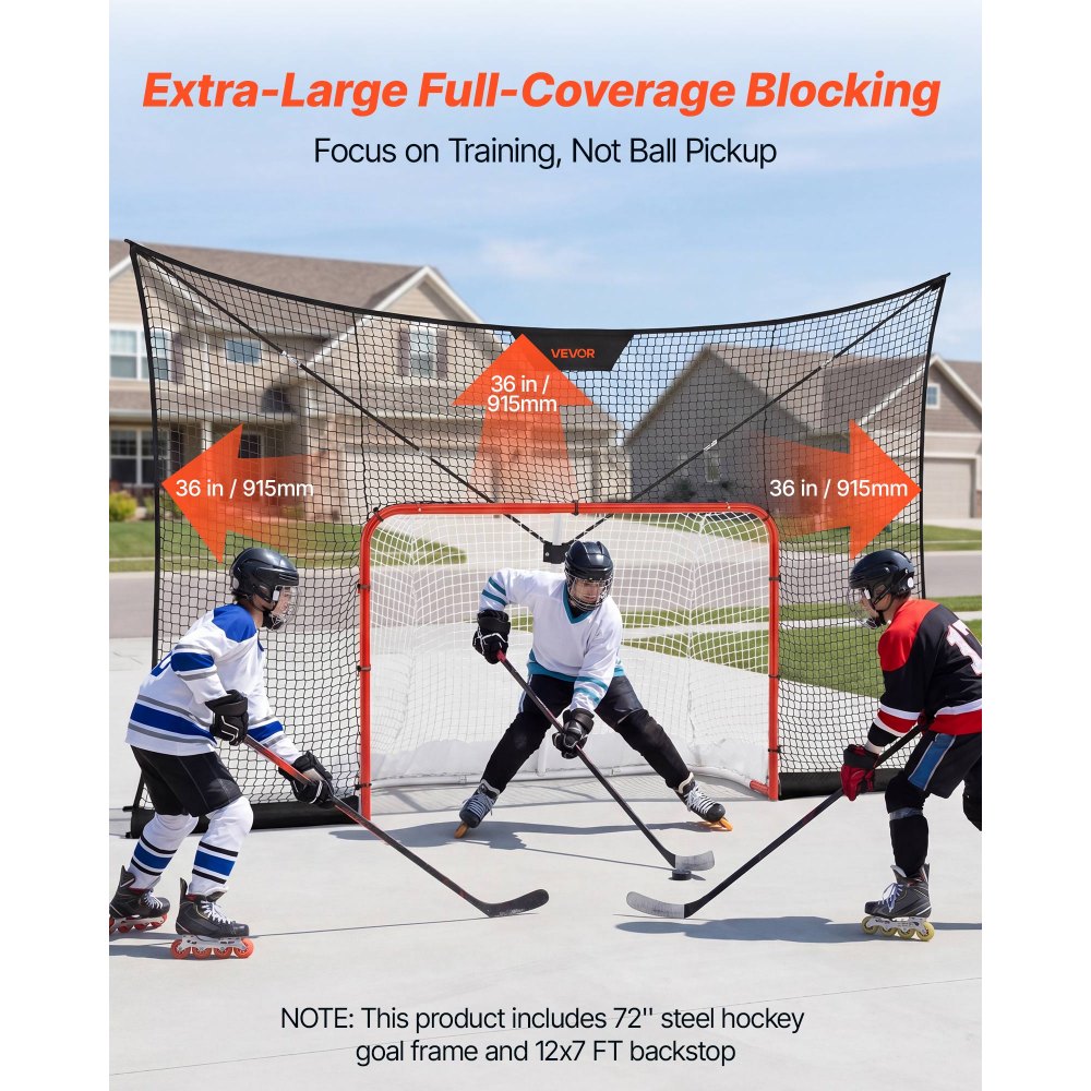 VEVOR Juego de Portería de Hockey con Red de Protección y Cobertura Extendida, 366 x 213,4 x 67 cm, Ligero y Portátil, Juego Completo de Accesorios de Entrenamiento, Para Jóvenes, Adultos, Jardín