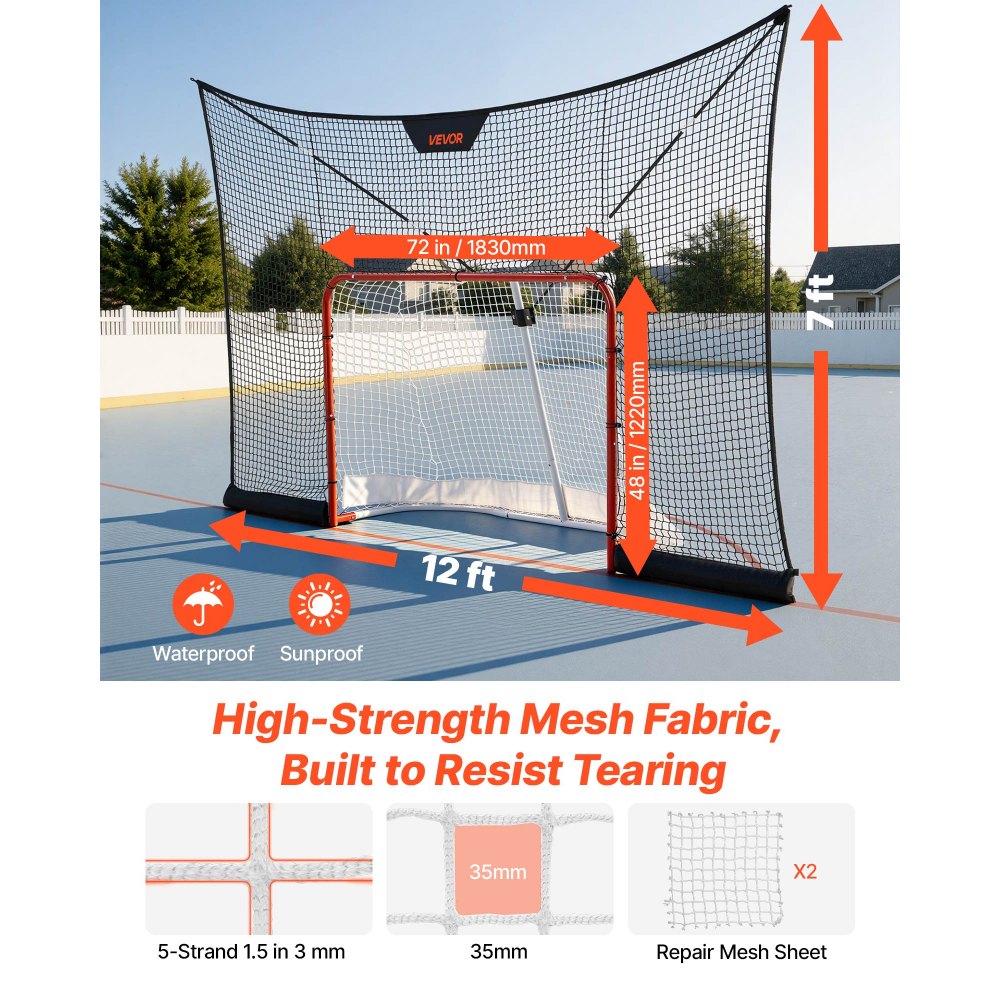 VEVOR Juego de Portería de Hockey con Red de Protección y Cobertura Extendida, 366 x 213,4 x 67 cm, Ligero y Portátil, Juego Completo de Accesorios de Entrenamiento, Para Jóvenes, Adultos, Jardín