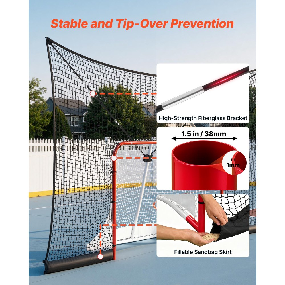 VEVOR Juego de Portería de Hockey con Red de Protección y Cobertura Extendida, 366 x 213,4 x 67 cm, Ligero y Portátil, Juego Completo de Accesorios de Entrenamiento, Para Jóvenes, Adultos, Jardín