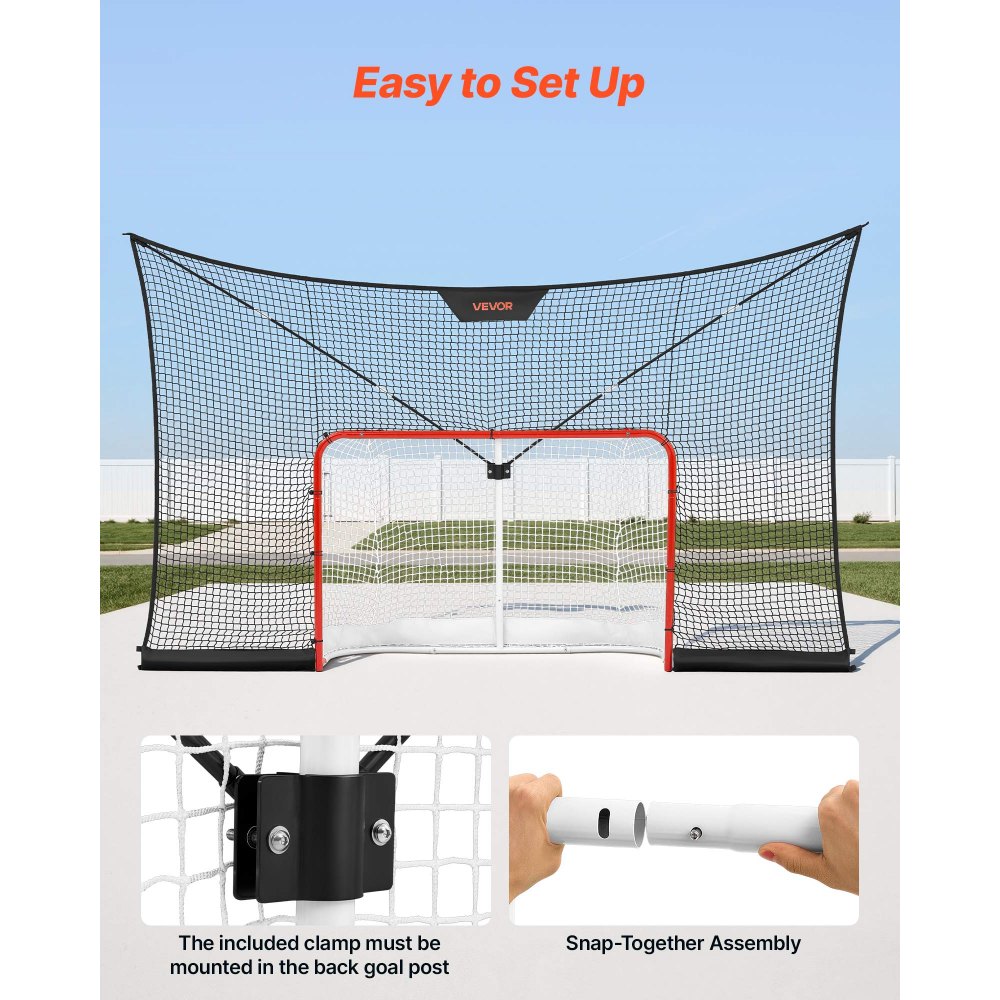 VEVOR Juego de Portería de Hockey con Red de Protección y Cobertura Extendida, 366 x 213,4 x 67 cm, Ligero y Portátil, Juego Completo de Accesorios de Entrenamiento, Para Jóvenes, Adultos, Jardín