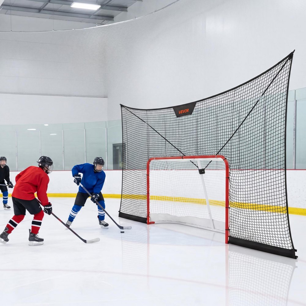 VEVOR Juego de Portería de Hockey con Red de Protección y Cobertura Extendida, 366 x 213,4 x 67 cm, Ligero y Portátil, Juego Completo de Accesorios de Entrenamiento, Para Jóvenes, Adultos, Jardín