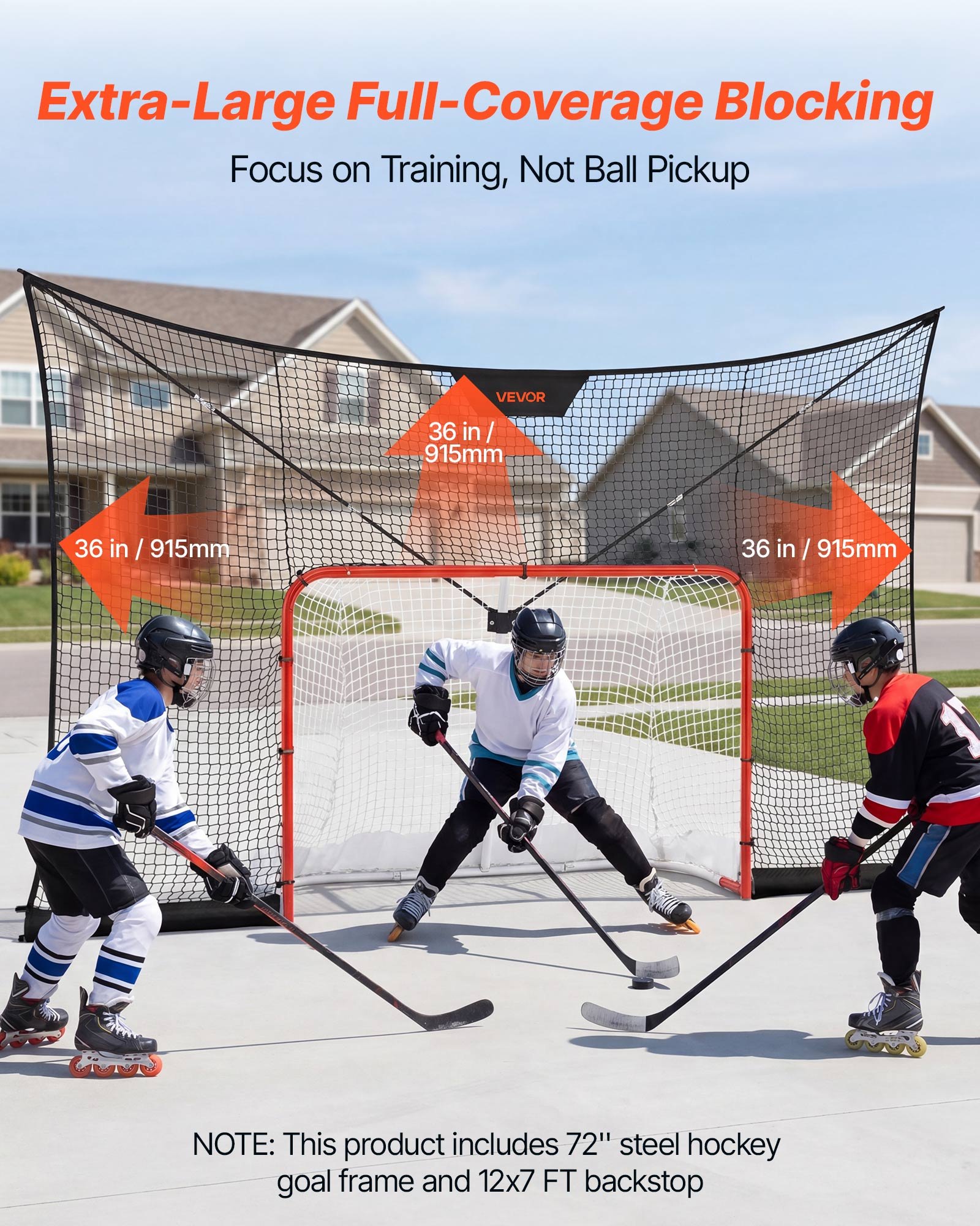 VEVOR Juego de Portería de Hockey con Red de Protección y Cobertura Extendida, 366 x 213,4 x 67 cm, Ligero y Portátil, Juego Completo de Accesorios de Entrenamiento, Para Jóvenes, Adultos, Jardín