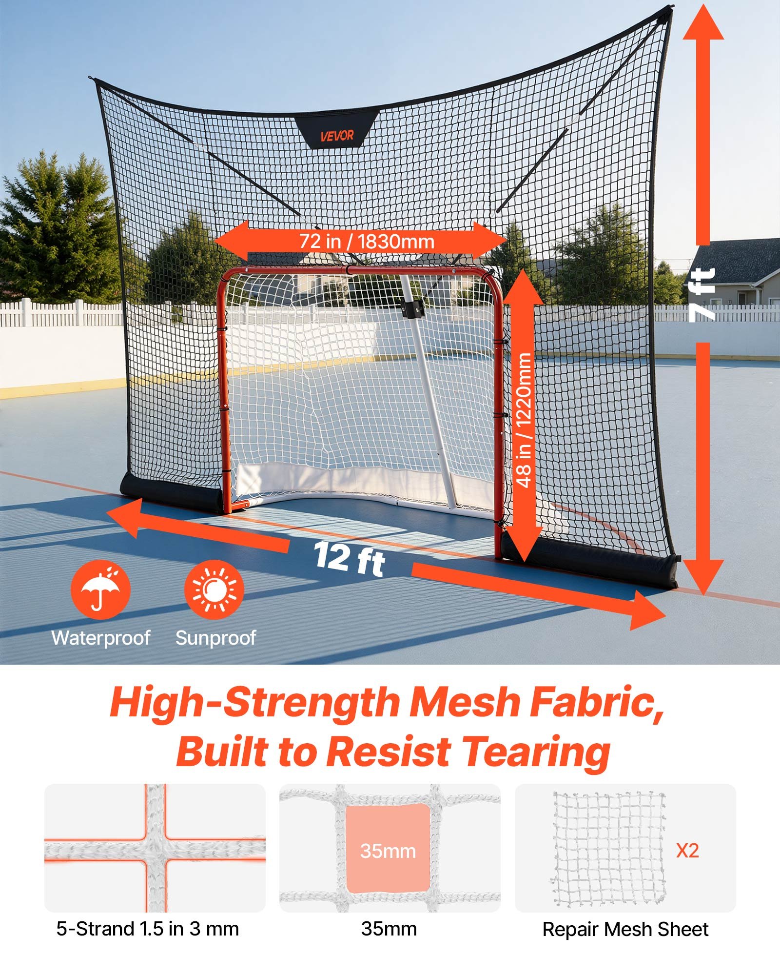 VEVOR Juego de Portería de Hockey con Red de Protección y Cobertura Extendida, 366 x 213,4 x 67 cm, Ligero y Portátil, Juego Completo de Accesorios de Entrenamiento, Para Jóvenes, Adultos, Jardín