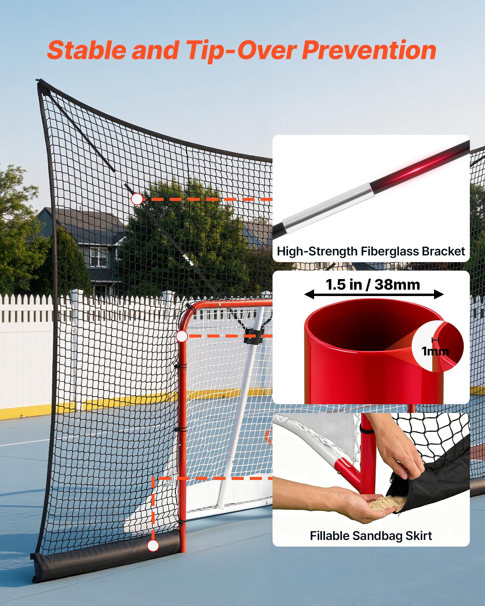 VEVOR Juego de Portería de Hockey con Red de Protección y Cobertura Extendida, 366 x 213,4 x 67 cm, Ligero y Portátil, Juego Completo de Accesorios de Entrenamiento, Para Jóvenes, Adultos, Jardín