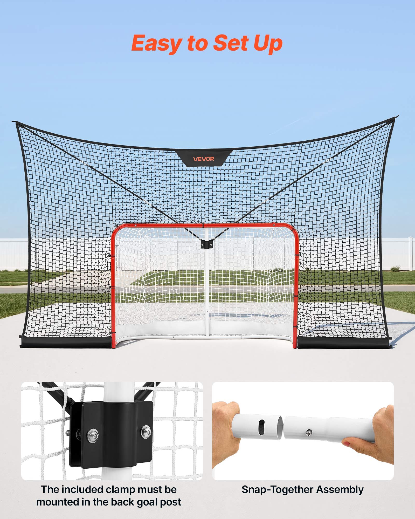 VEVOR Juego de Portería de Hockey con Red de Protección y Cobertura Extendida, 366 x 213,4 x 67 cm, Ligero y Portátil, Juego Completo de Accesorios de Entrenamiento, Para Jóvenes, Adultos, Jardín