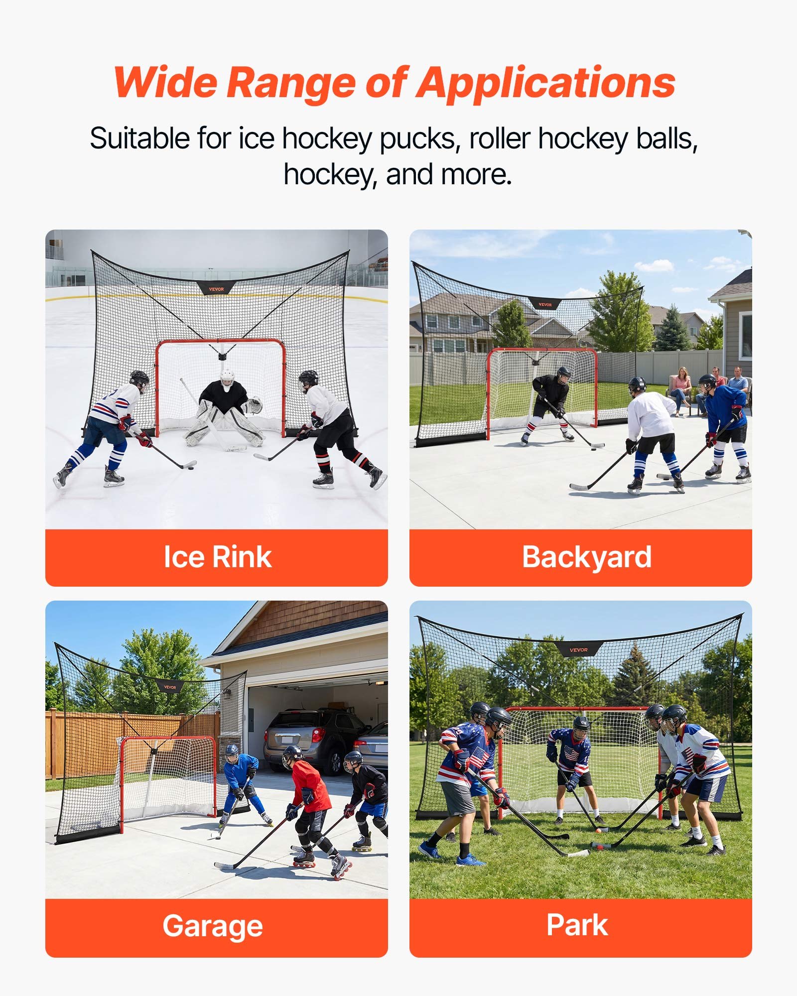 VEVOR Juego de Portería de Hockey con Red de Protección y Cobertura Extendida, 366 x 213,4 x 67 cm, Ligero y Portátil, Juego Completo de Accesorios de Entrenamiento, Para Jóvenes, Adultos, Jardín