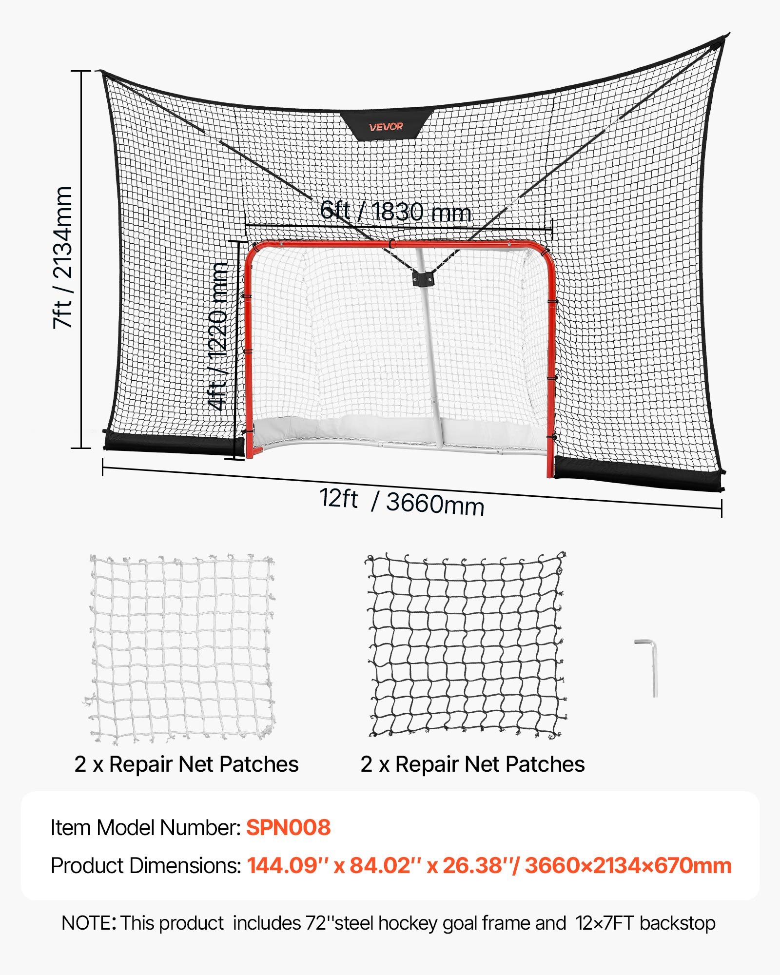 VEVOR Juego de Portería de Hockey con Red de Protección y Cobertura Extendida, 366 x 213,4 x 67 cm, Ligero y Portátil, Juego Completo de Accesorios de Entrenamiento, Para Jóvenes, Adultos, Jardín