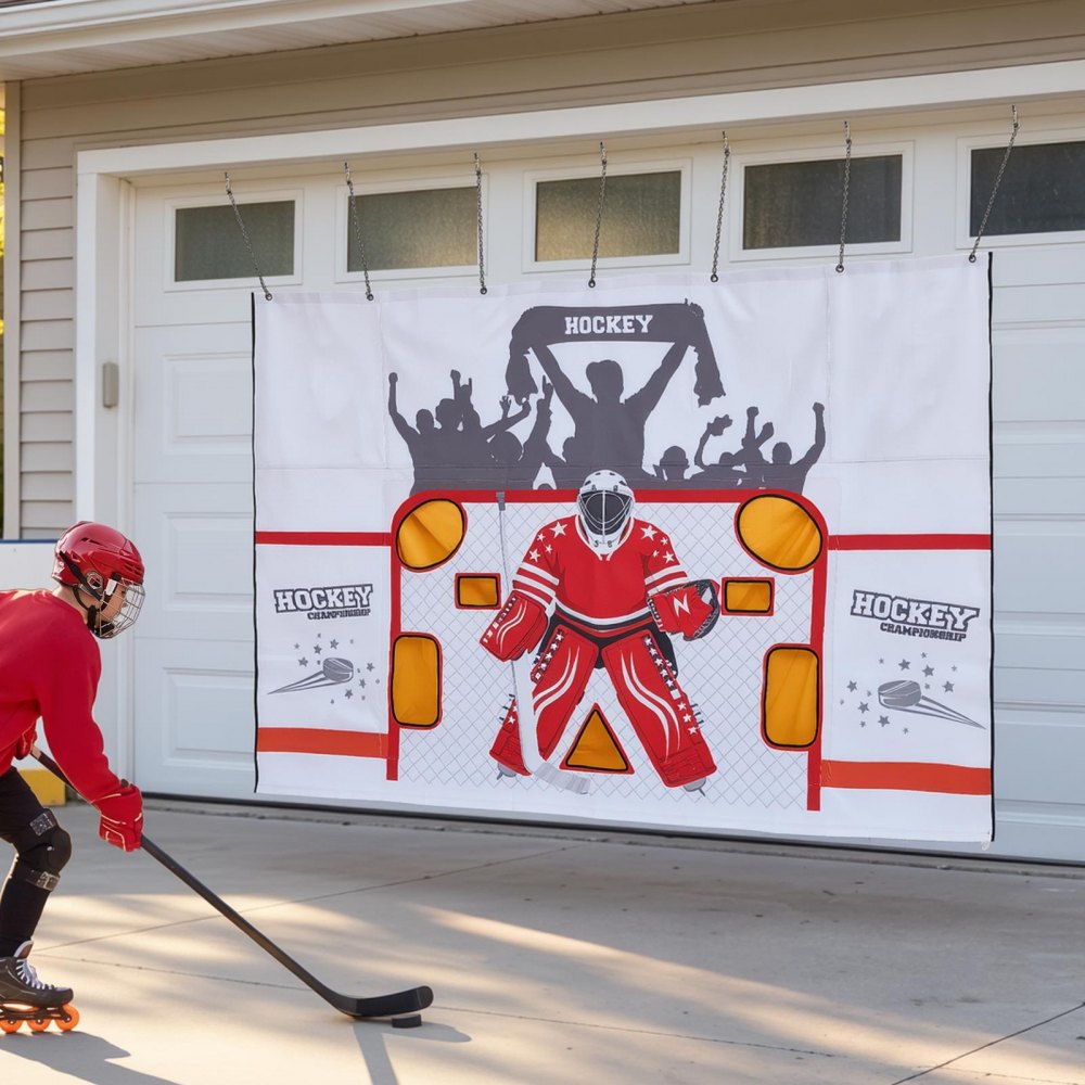 VEVOR Diana de Práctica para Portería de Hockey Callejero con 7 Agujeros, Portátil, 305 x 213 cm, Resistente a Desgarros, Colocación Fácil, Rebote Potente, Para Practicar la Precisión de Tiro