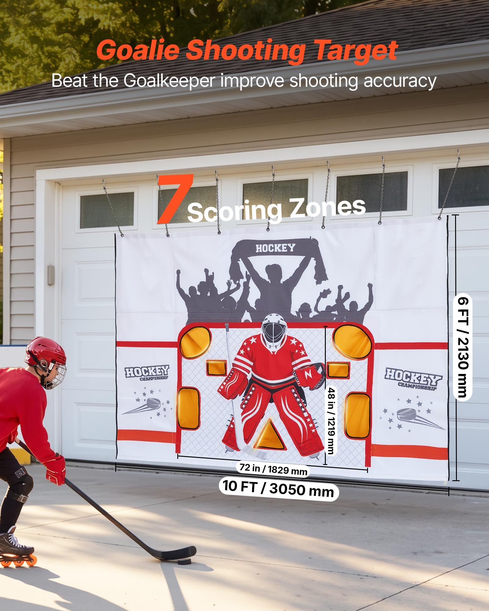VEVOR Diana de Práctica para Portería de Hockey Callejero con 7 Agujeros, Portátil, 305 x 213 cm, Resistente a Desgarros, Colocación Fácil, Rebote Potente, Para Practicar la Precisión de Tiro