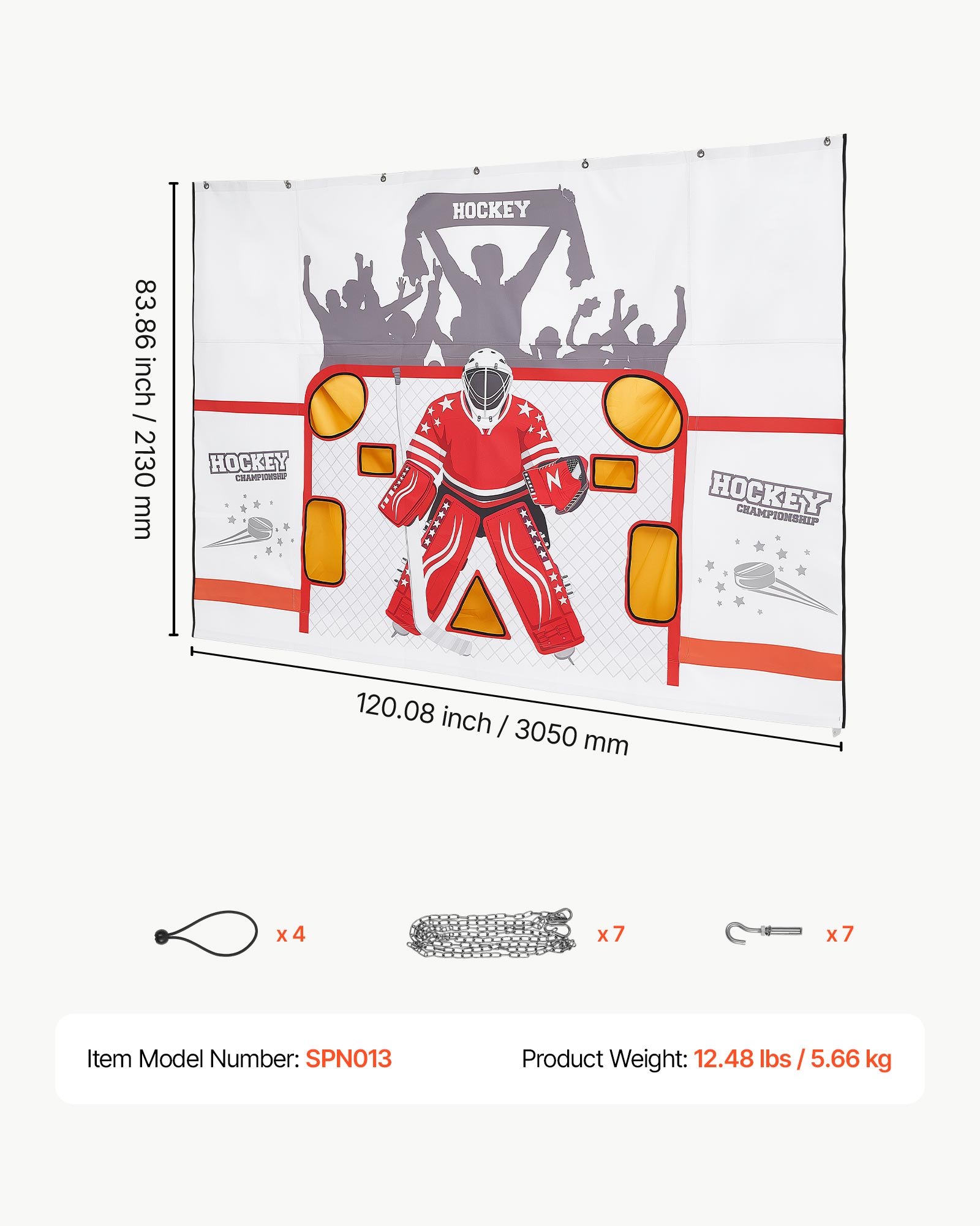 VEVOR Diana de Práctica para Portería de Hockey Callejero con 7 Agujeros, Portátil, 305 x 213 cm, Resistente a Desgarros, Colocación Fácil, Rebote Potente, Para Practicar la Precisión de Tiro