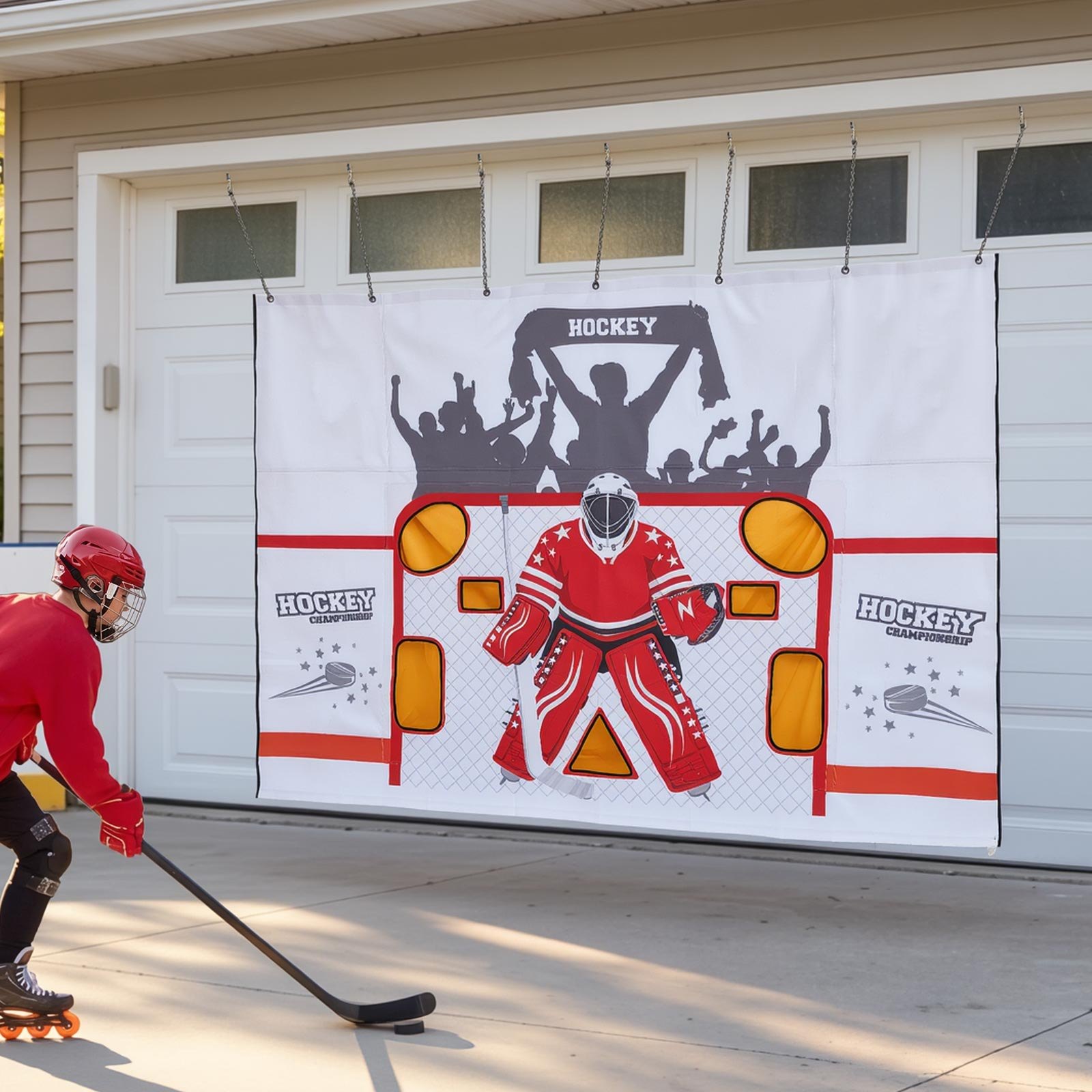 VEVOR Diana de Práctica para Portería de Hockey Callejero con 7 Agujeros, Portátil, 305 x 213 cm, Resistente a Desgarros, Colocación Fácil, Rebote Potente, Para Practicar la Precisión de Tiro