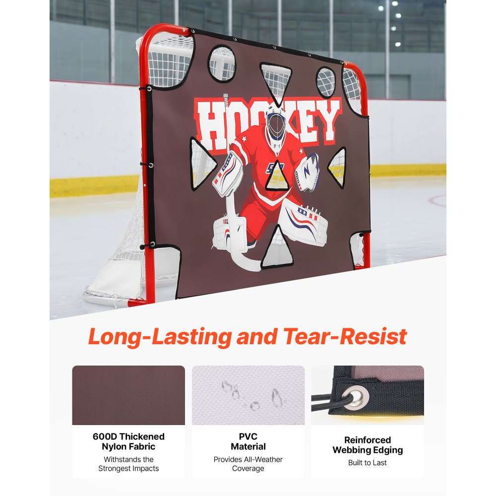 VEVOR Diana de Práctica para Portería de Hockey Callejero con 11 Agujeros, Portátil, 182,9 x 121,9 cm, Resistente a Desgarros, Colocación Fácil, Rebote Potente, Para Practicar la Precisión de Tiro
