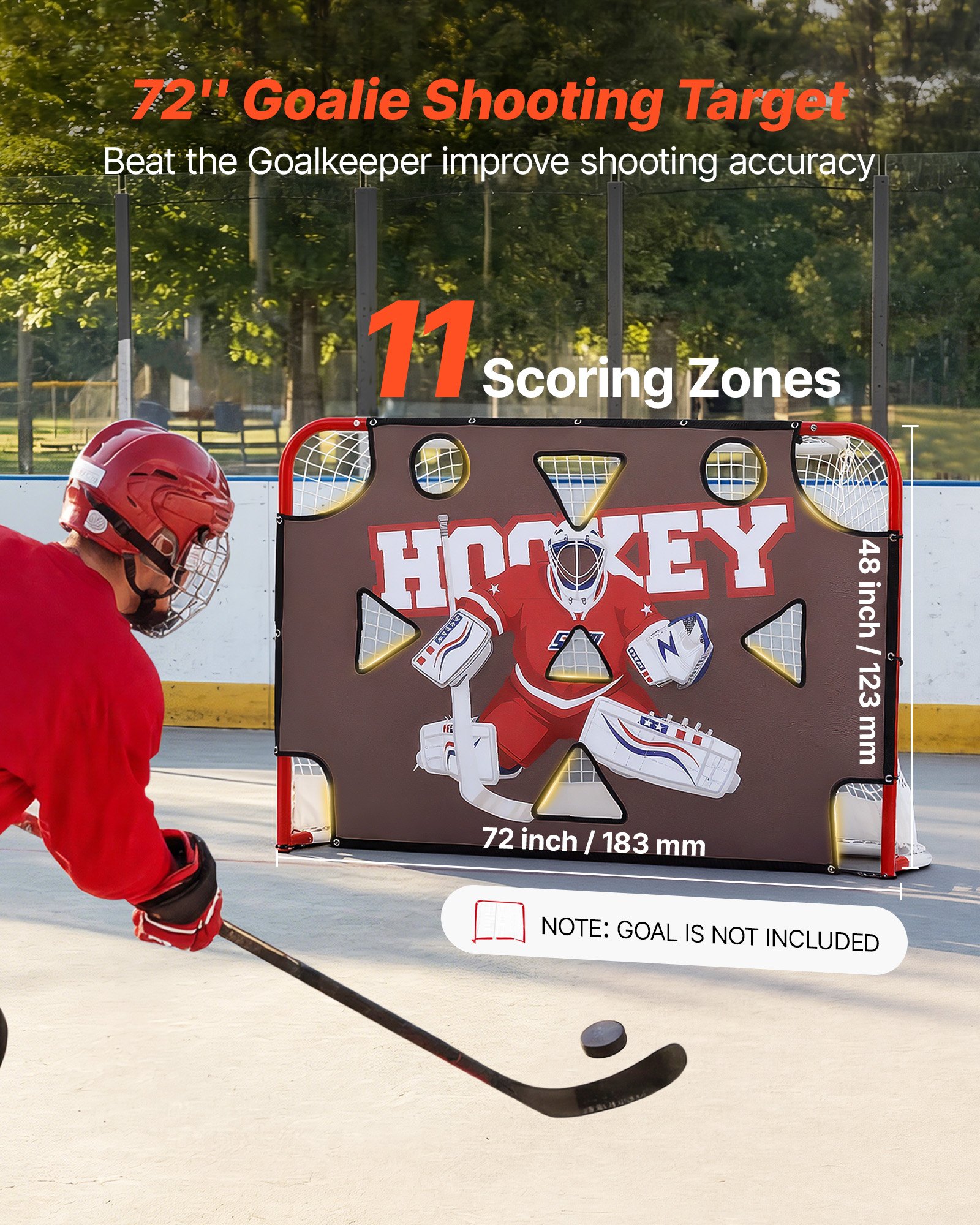 VEVOR Diana de Práctica para Portería de Hockey Callejero con 11 Agujeros, Portátil, 182,9 x 121,9 cm, Resistente a Desgarros, Colocación Fácil, Rebote Potente, Para Practicar la Precisión de Tiro