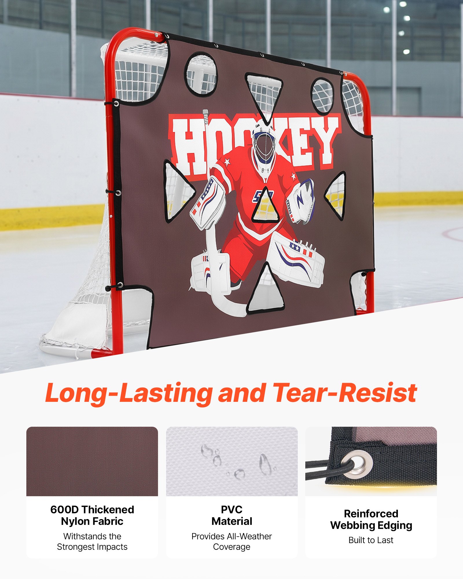 VEVOR Diana de Práctica para Portería de Hockey Callejero con 11 Agujeros, Portátil, 182,9 x 121,9 cm, Resistente a Desgarros, Colocación Fácil, Rebote Potente, Para Practicar la Precisión de Tiro