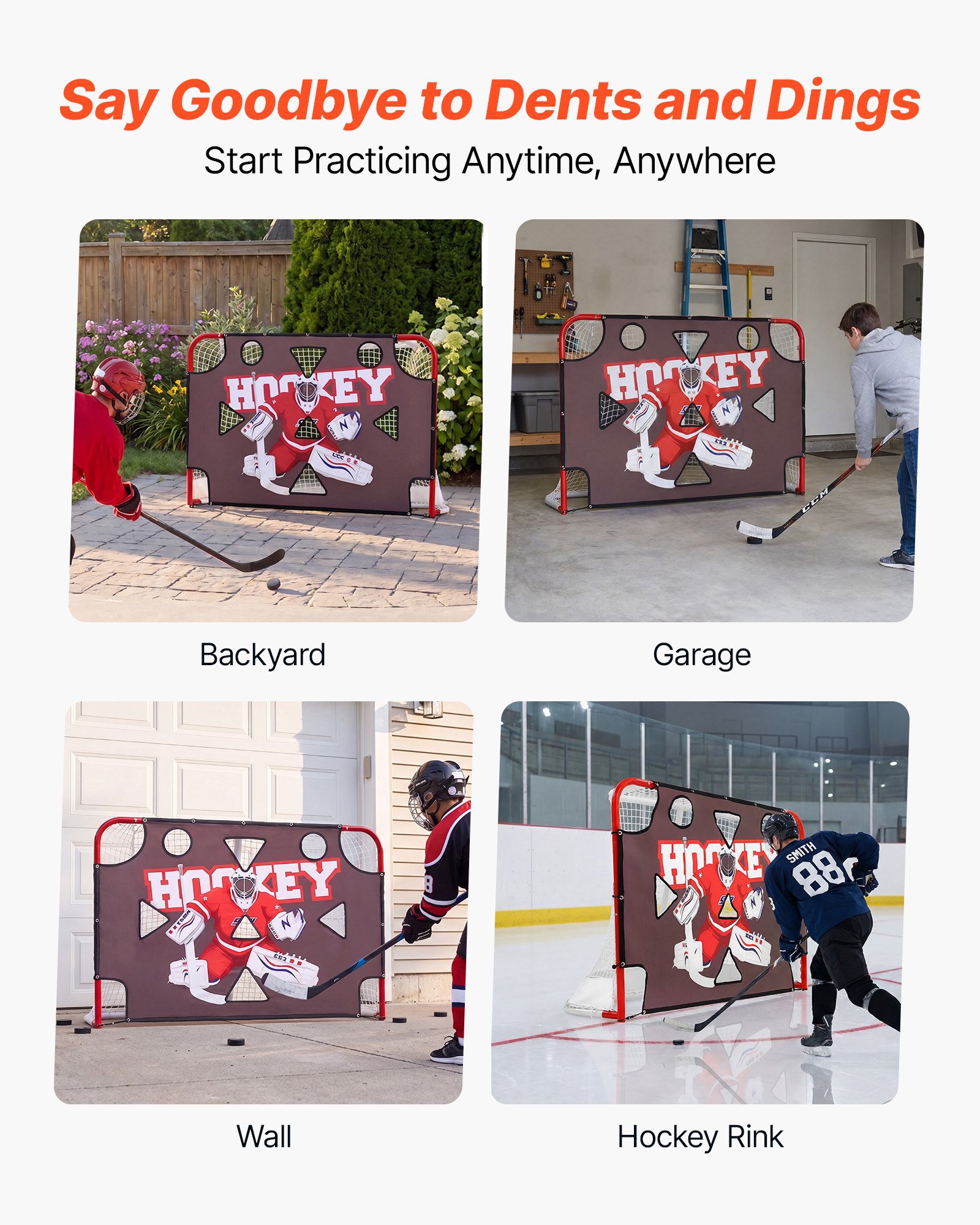 VEVOR Diana de Práctica para Portería de Hockey Callejero con 11 Agujeros, Portátil, 182,9 x 121,9 cm, Resistente a Desgarros, Colocación Fácil, Rebote Potente, Para Practicar la Precisión de Tiro