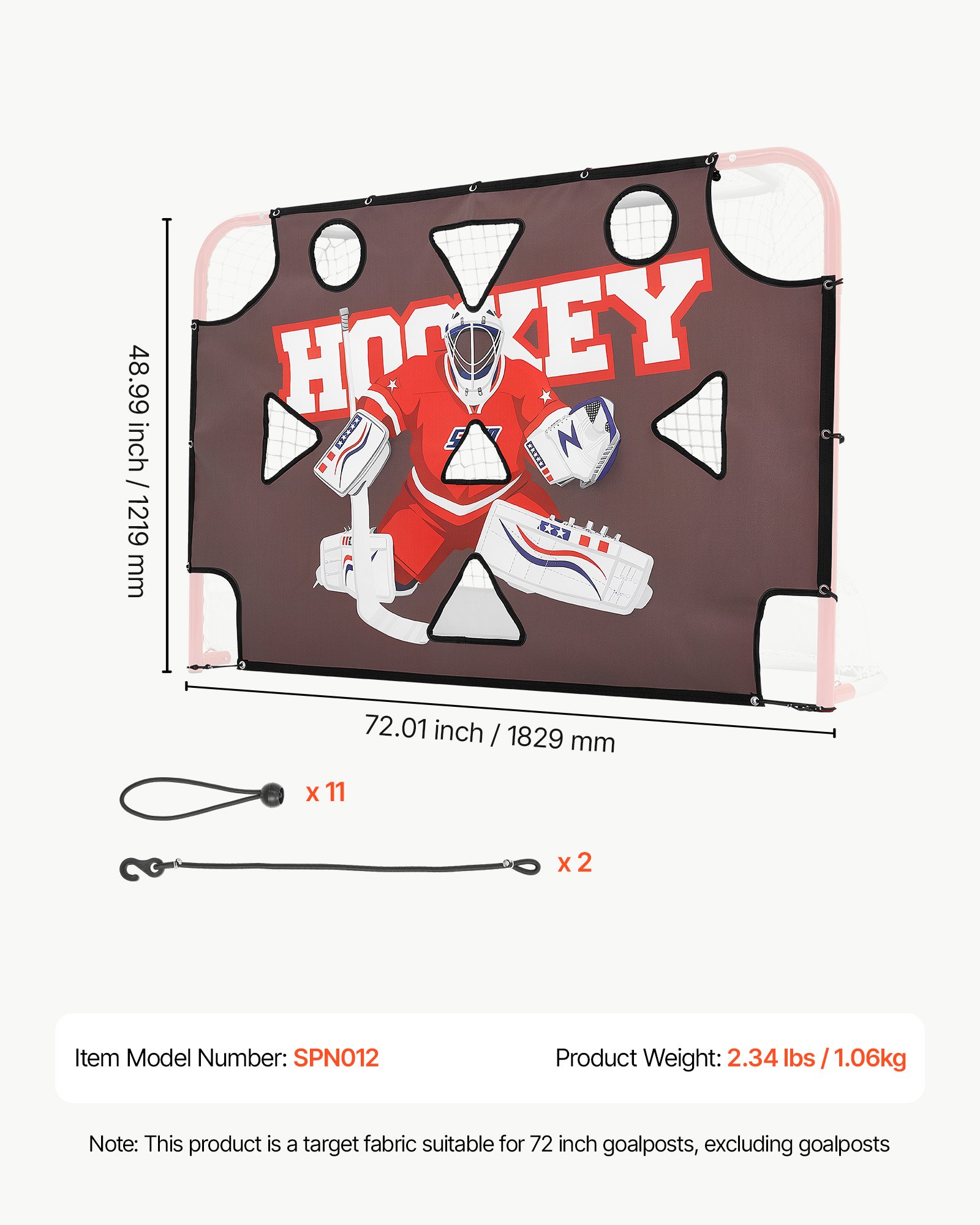 VEVOR Diana de Práctica para Portería de Hockey Callejero con 11 Agujeros, Portátil, 182,9 x 121,9 cm, Resistente a Desgarros, Colocación Fácil, Rebote Potente, Para Practicar la Precisión de Tiro