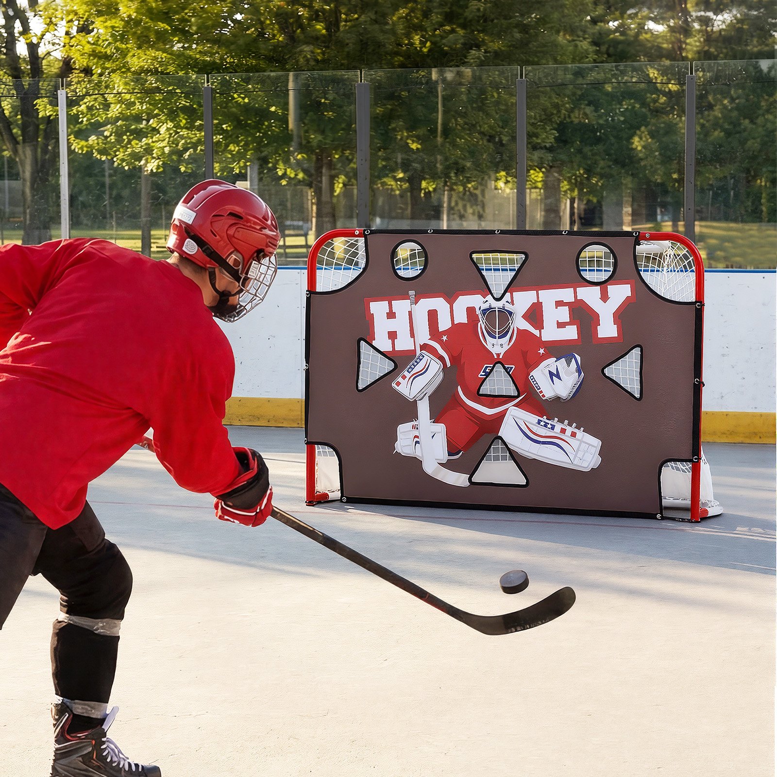VEVOR Diana de Práctica para Portería de Hockey Callejero con 11 Agujeros, Portátil, 182,9 x 121,9 cm, Resistente a Desgarros, Colocación Fácil, Rebote Potente, Para Practicar la Precisión de Tiro