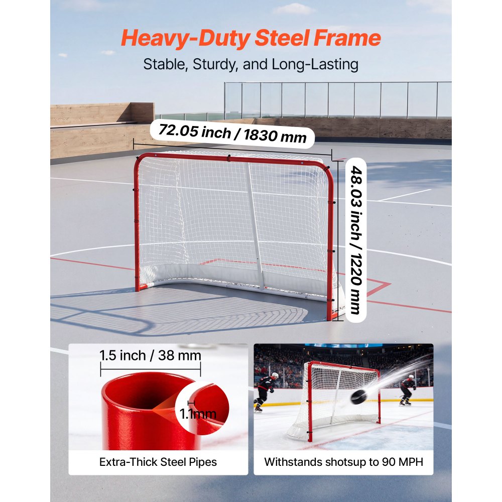 VEVOR Portería de Hockey Callejero con Red de Hockey 183 x 122 x 67 cm, Portátil y Ligera, Marco Reforzado con Tubo 1,1 mm, para Entrenamiento y Partidos Diarios, Duradera para Patio Trasero, Parque