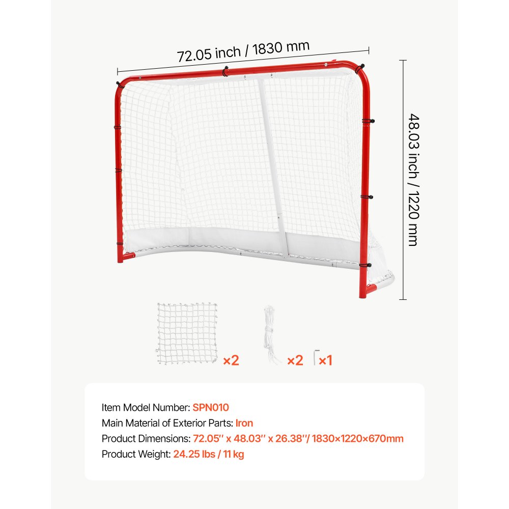 VEVOR Portería de Hockey Callejero con Red de Hockey 183 x 122 x 67 cm, Portátil y Ligera, Marco Reforzado con Tubo 1,1 mm, para Entrenamiento y Partidos Diarios, Duradera para Patio Trasero, Parque
