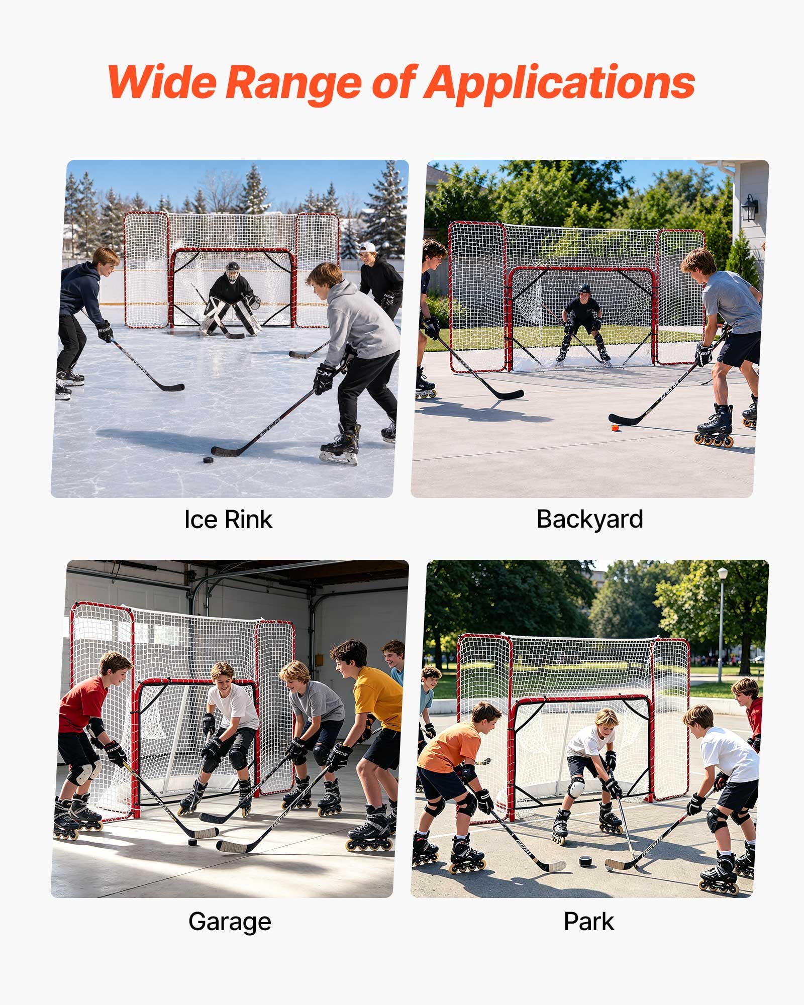 VEVOR Juego de Portería de Hockey Callejero Red de Protección y Objetivos, 307 x 183 cm, Portátil y Ligera, Marco Reforzado, Para Entrenamiento y Partidos Diarios, Duradera para Interior y Exterior
