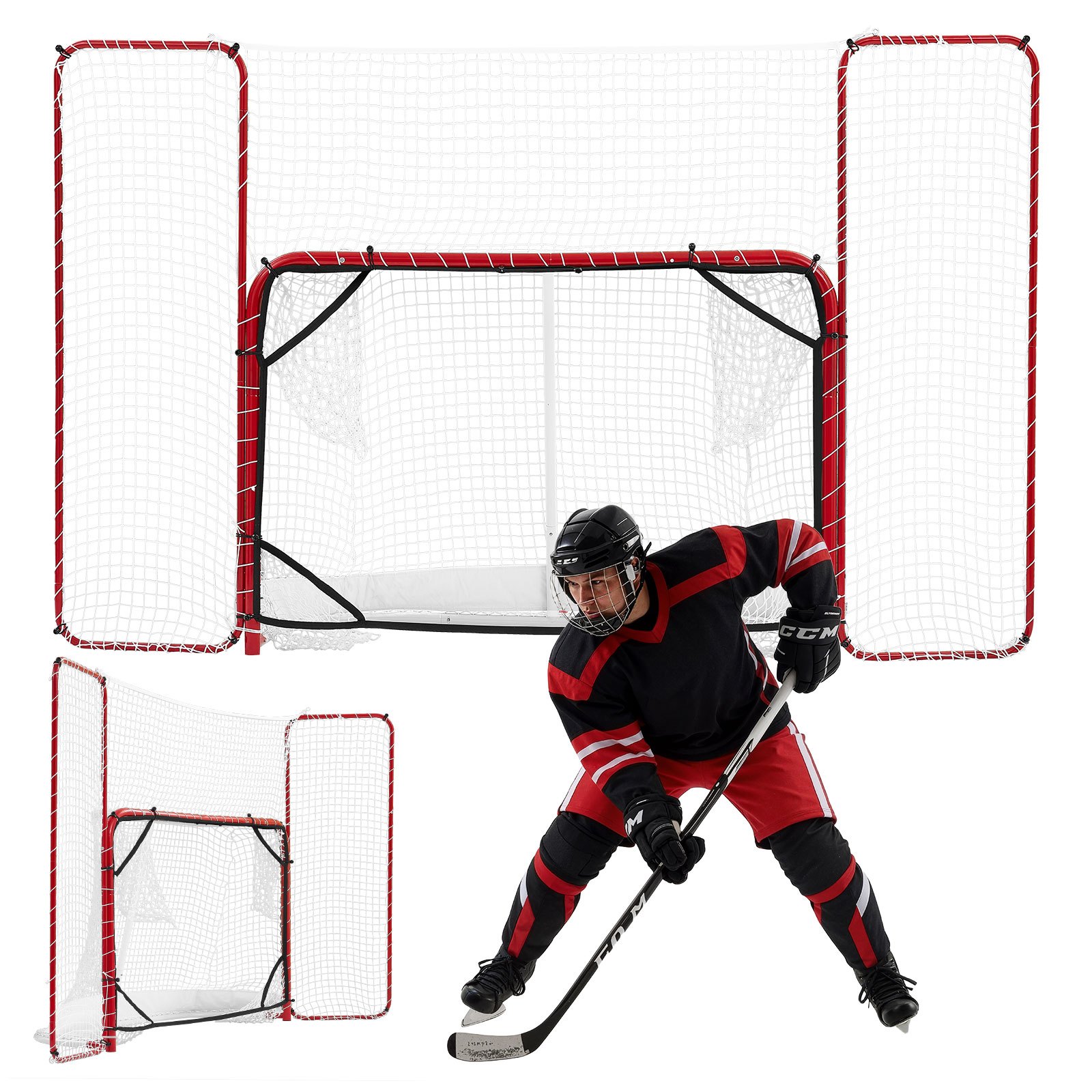 VEVOR Juego de Portería de Hockey Callejero Red de Protección y Objetivos, 307 x 183 cm, Portátil y Ligera, Marco Reforzado, Para Entrenamiento y Partidos Diarios, Duradera para Interior y Exterior