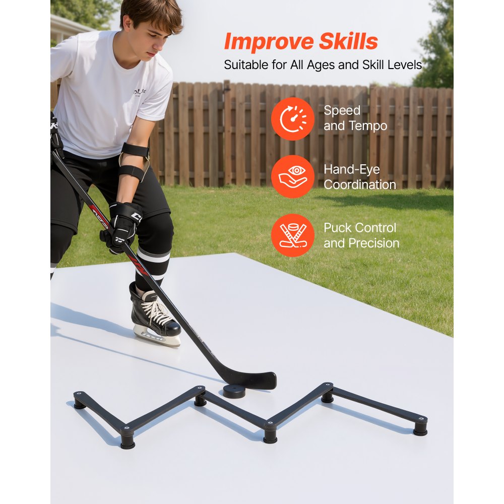 VEVOR Entrenador de Manejo de Palos de Hockey de 5 Secciones Portátil, Cada Sección de 381 mm, Para Dentro y Fuera del Hielo, Para Mejorar el Control del Disco y la Coordinación Mano-ojo, Negro