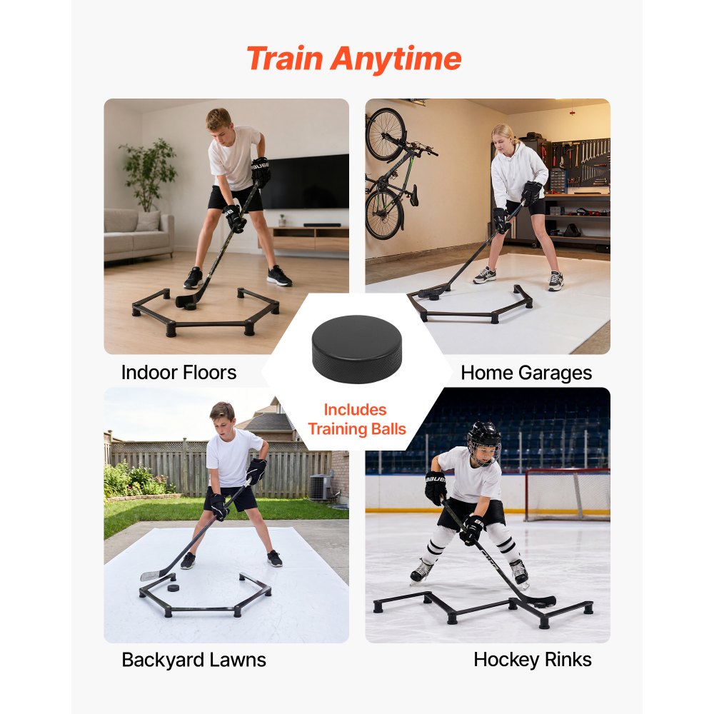 VEVOR Entrenador de Manejo de Palos de Hockey de 5 Secciones Portátil, Cada Sección de 381 mm, Para Dentro y Fuera del Hielo, Para Mejorar el Control del Disco y la Coordinación Mano-ojo, Negro