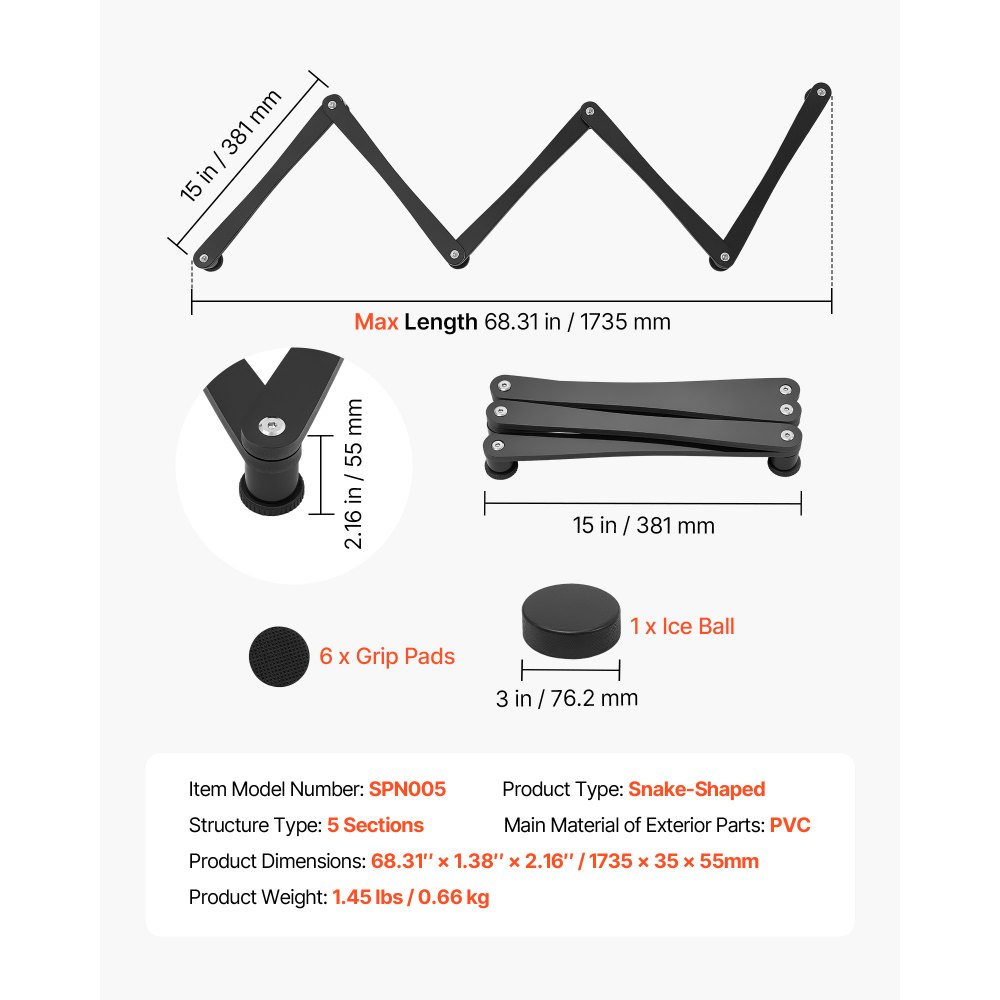 VEVOR Entrenador de Manejo de Palos de Hockey de 5 Secciones Portátil, Cada Sección de 381 mm, Para Dentro y Fuera del Hielo, Para Mejorar el Control del Disco y la Coordinación Mano-ojo, Negro