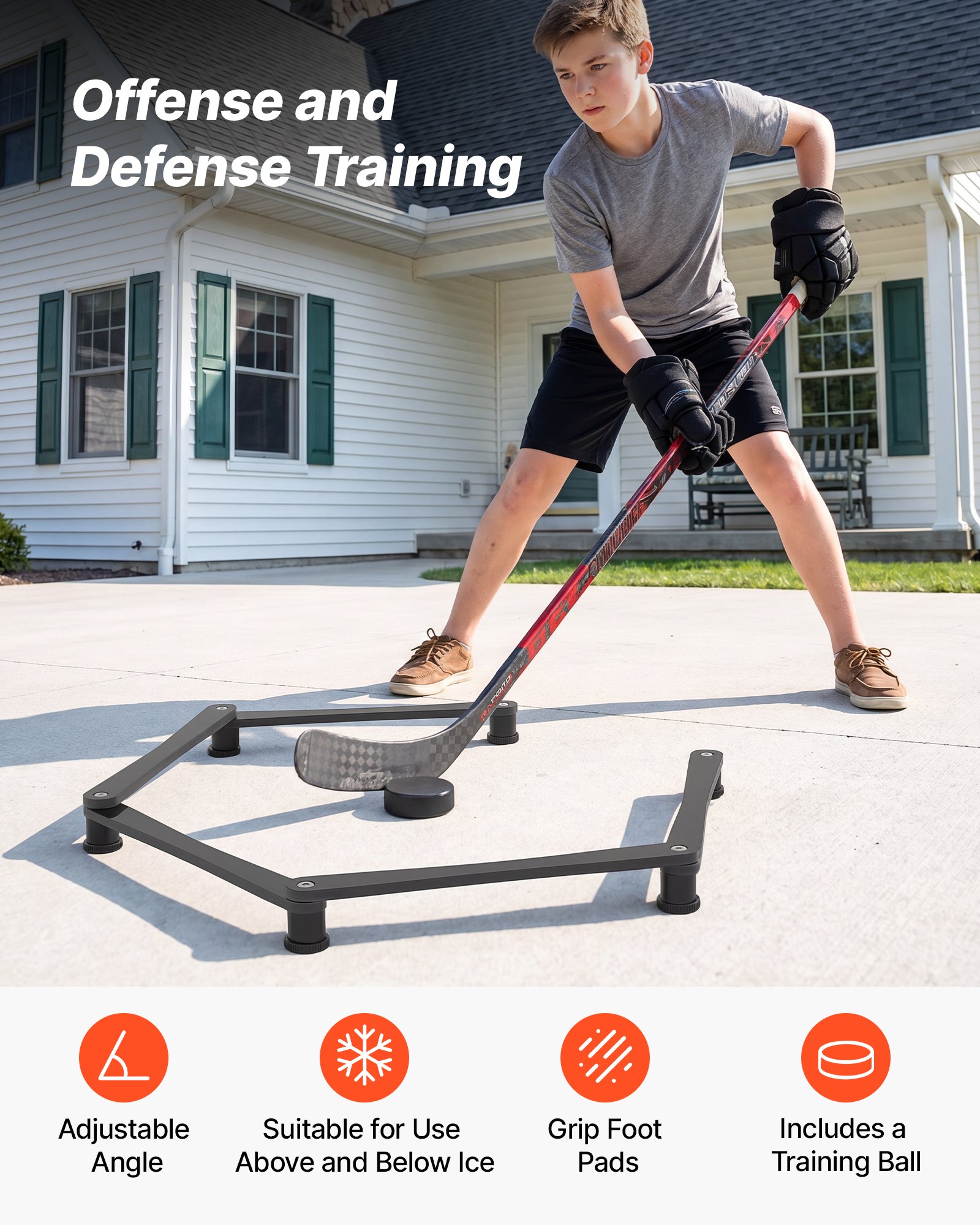 VEVOR Entrenador de Manejo de Palos de Hockey de 5 Secciones Portátil, Cada Sección de 381 mm, Para Dentro y Fuera del Hielo, Para Mejorar el Control del Disco y la Coordinación Mano-ojo, Negro
