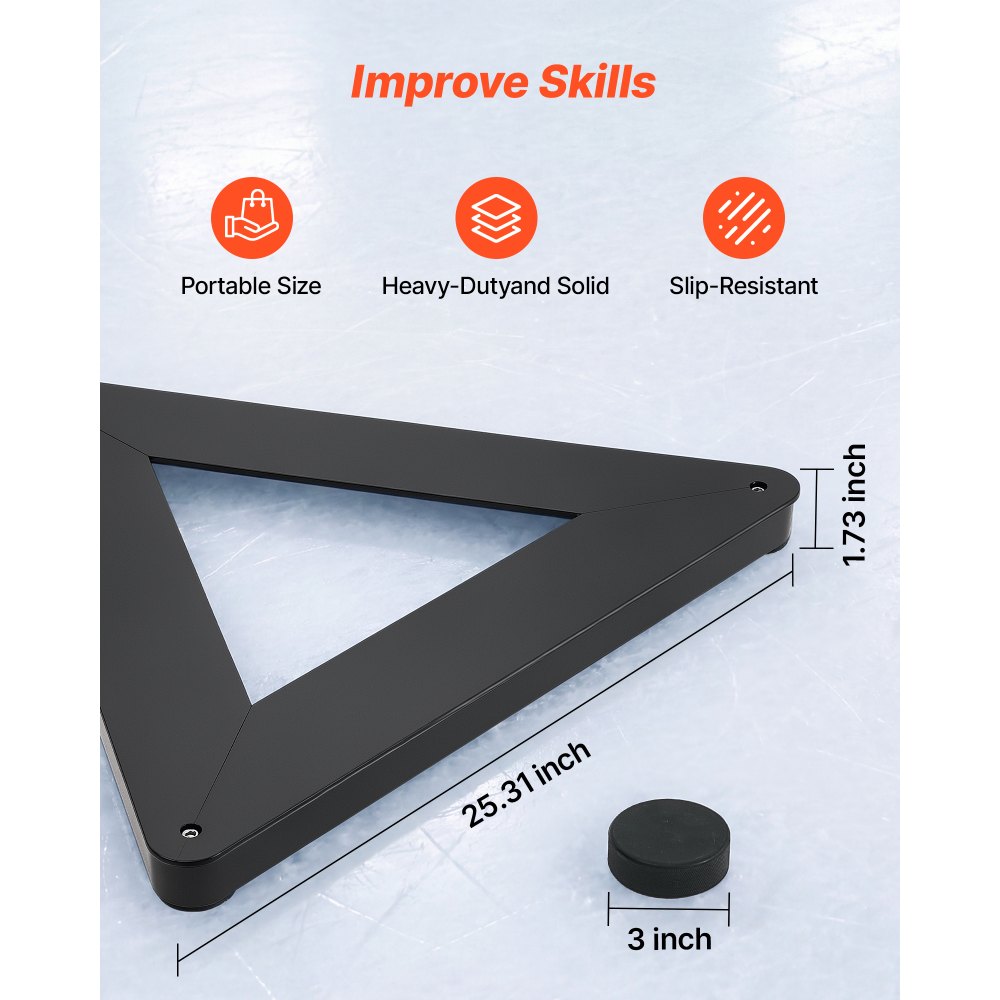 VEVOR Entrenador de Hockey Triangular de Metal Equipo Portátil 64,3 cm, Reboteador Multiángulo de Alta Resistencia, Para Dentro y Fuera del Hielo, Para Mejorar Control del Disco y el Tiro, Negro