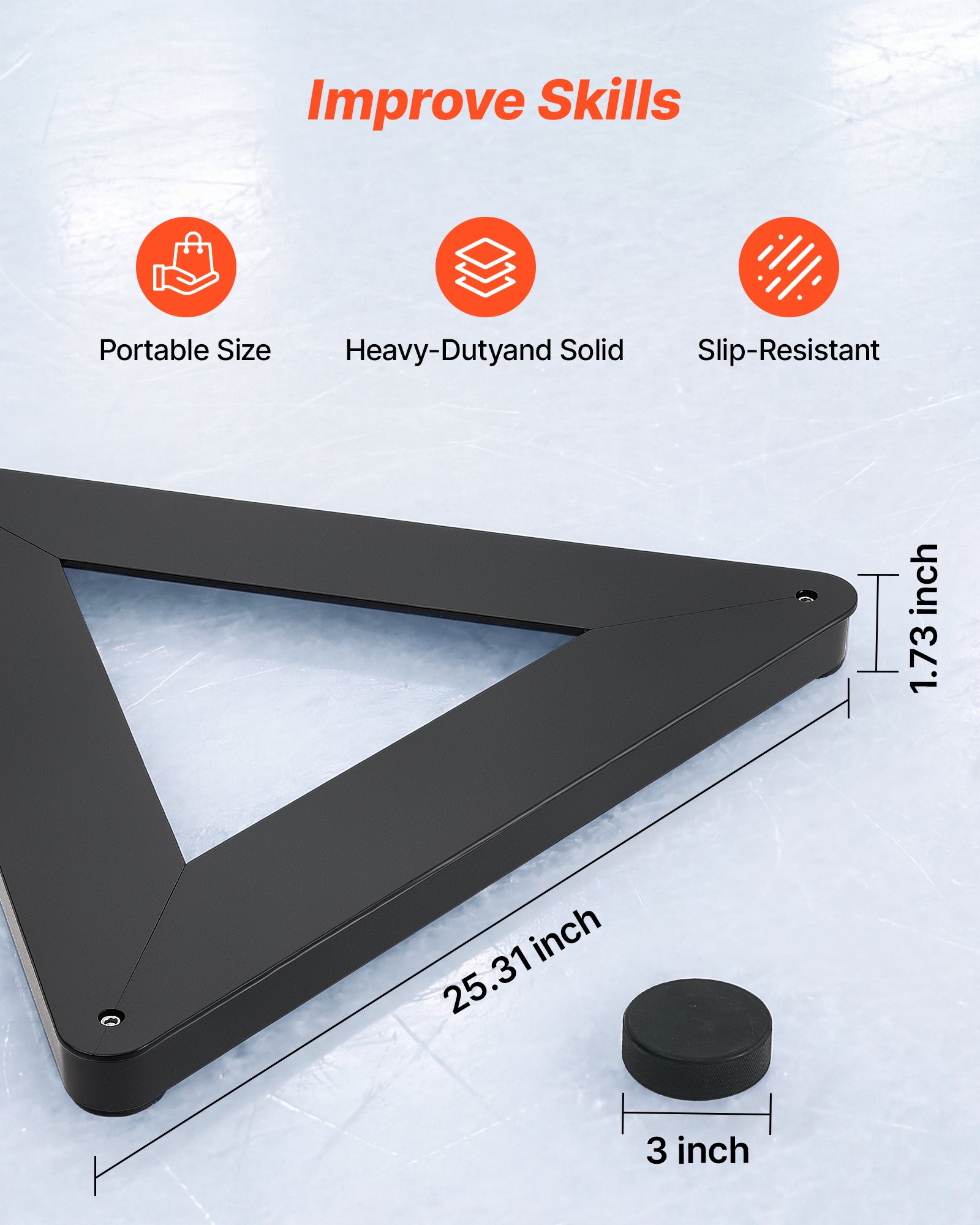 VEVOR Entrenador de Hockey Triangular de Metal Equipo Portátil 64,3 cm, Reboteador Multiángulo de Alta Resistencia, Para Dentro y Fuera del Hielo, Para Mejorar Control del Disco y el Tiro, Negro