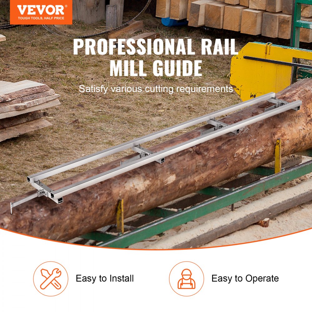 VEVOR Sistema de Guía de Riel de Molino Guía de Fresado de 2,7 m 4 Kits de Barra Transversal Sistema de Riel de Aserradero de Aluminio Funciona con Aserraderos de Cadena para Carpinteros de Molinos