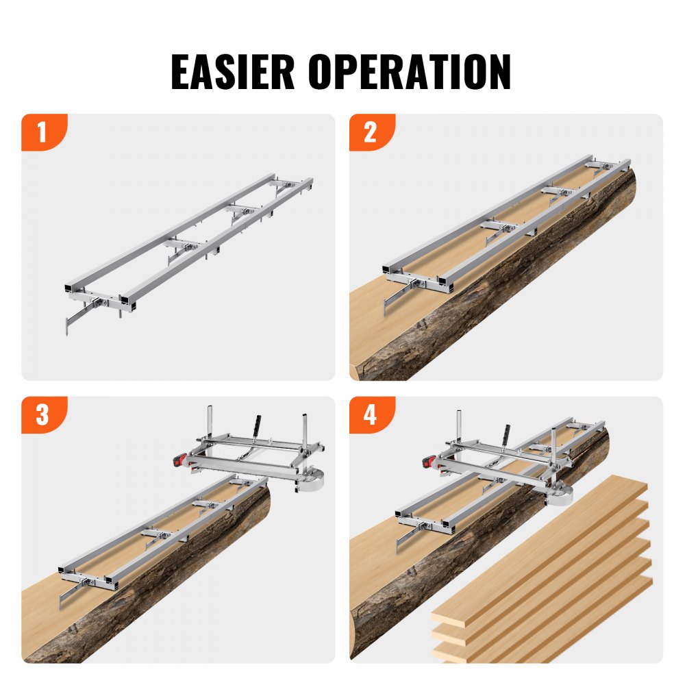VEVOR Sistema de Guía de Riel de Molino Guía de Fresado de 2,7 m 4 Kits de Barra Transversal Sistema de Riel de Aserradero de Aluminio Funciona con Aserraderos de Cadena para Carpinteros de Molinos