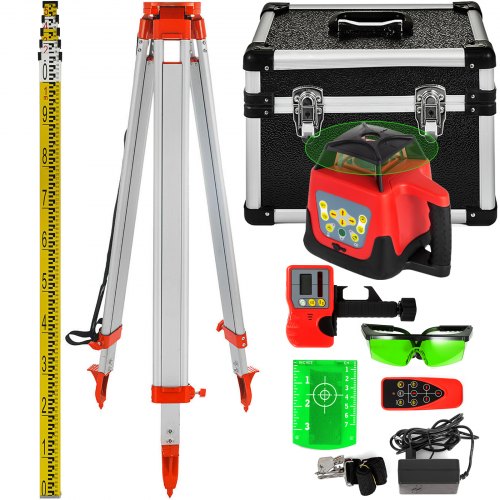 VEVOR Nivel de láser verde rotatorio auto-Nivelante 500m Kit de trípode y bastón para Niveles Automáticos 5m Trípode de nivel plegable para Niveles Automáticos