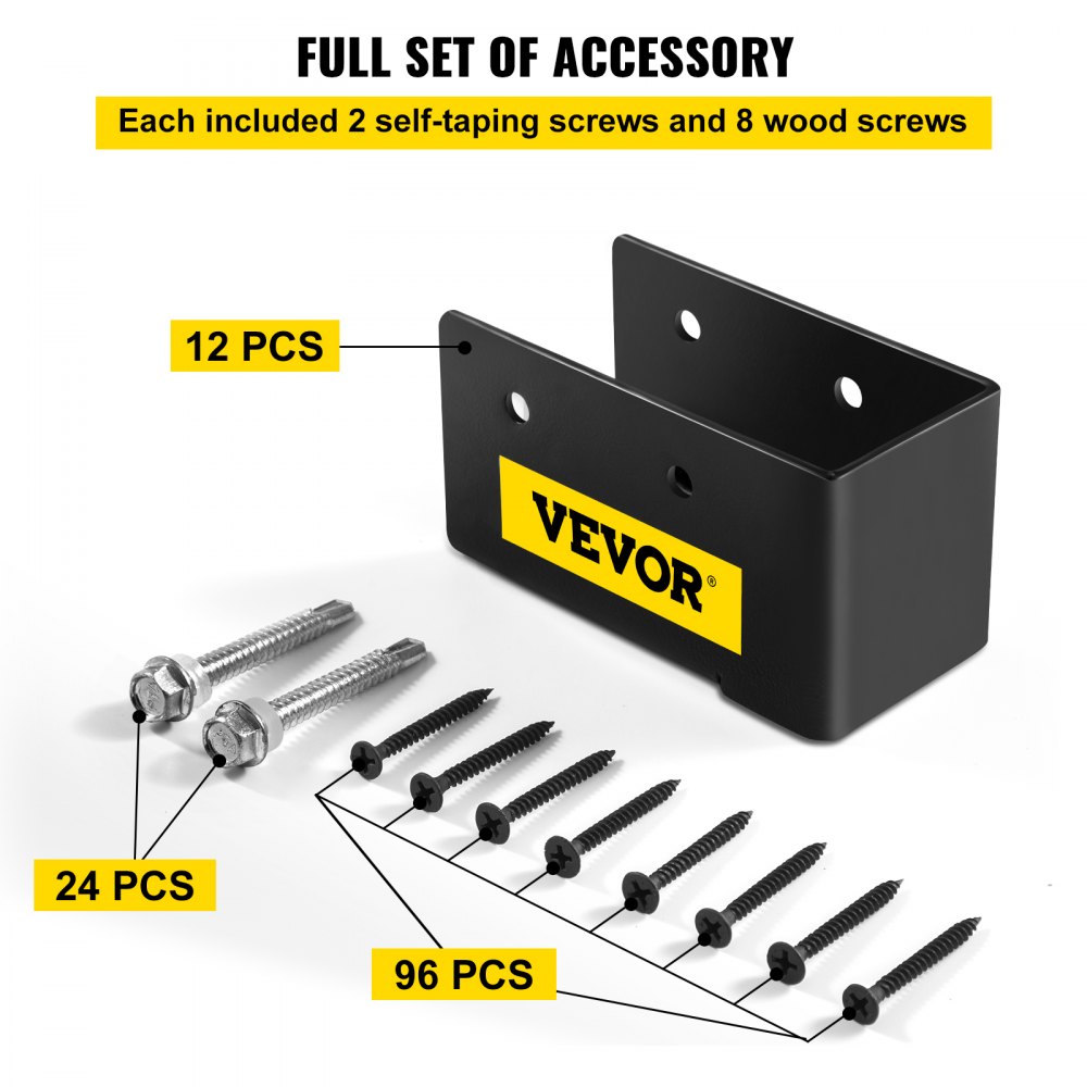 VEVOR Soportes de Viga Ocultos 12 Piezas, Diámetro Interior 40,6 x 91,4 mm para Vigas Basculantes 38,1 x 88,9 mm Exteriores, Placa de Acero con Recubrimiento en Polvo, Soporte para Viga de Madera